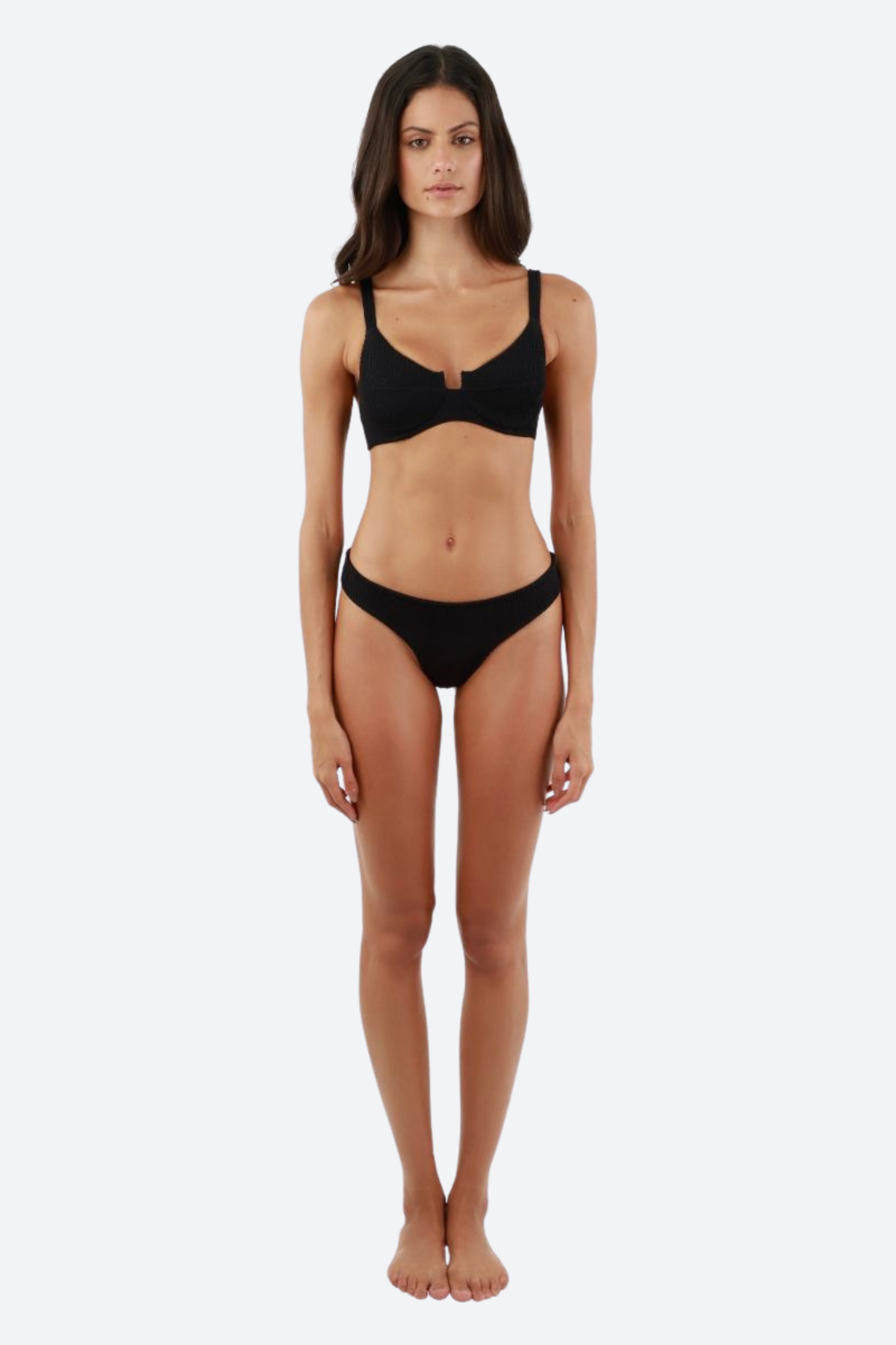 Premium Malai Textured Wave High-Waist Swim Bottom - Black