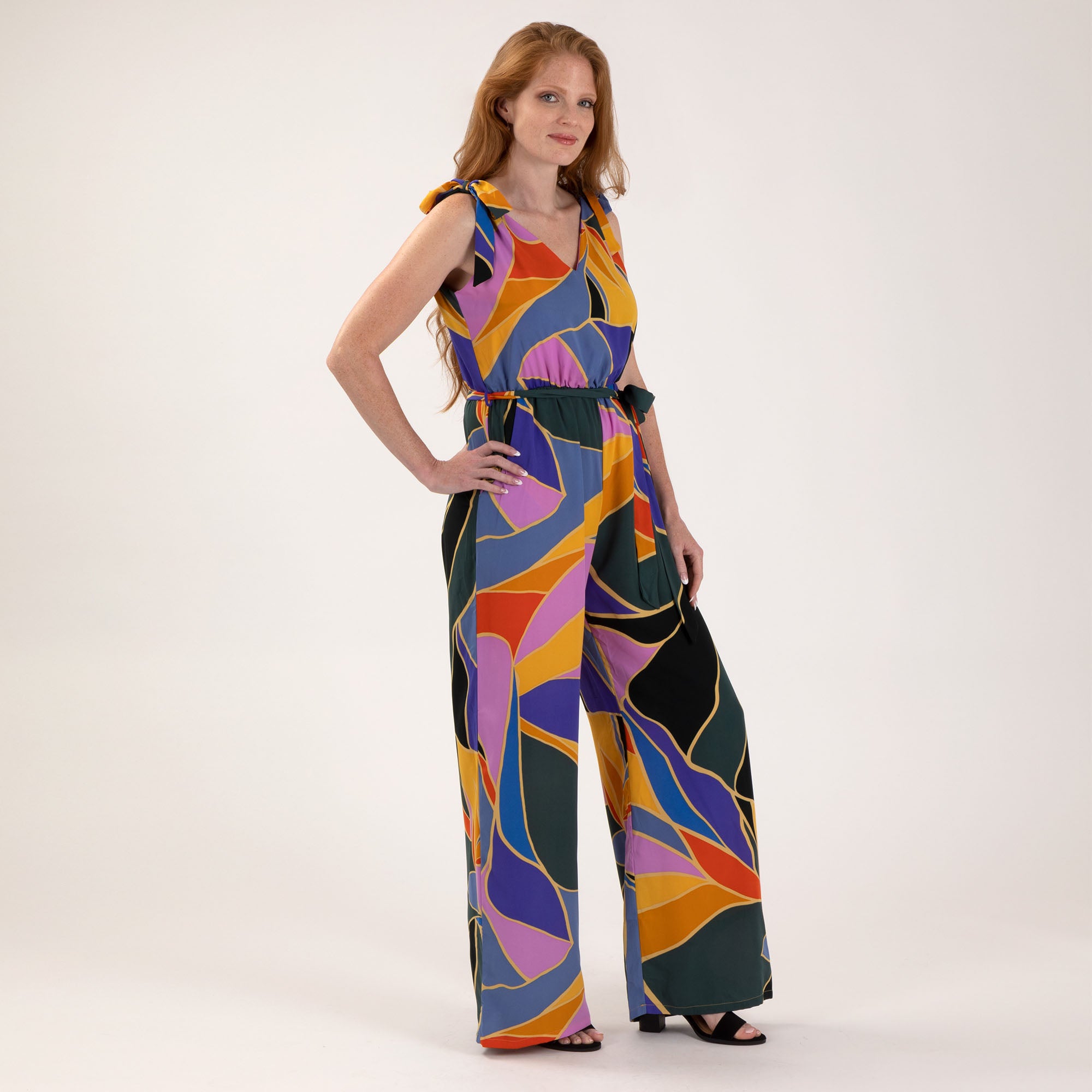 Premium Metamorphosis Tie-Shoulder Jumpsuit - Retro Style