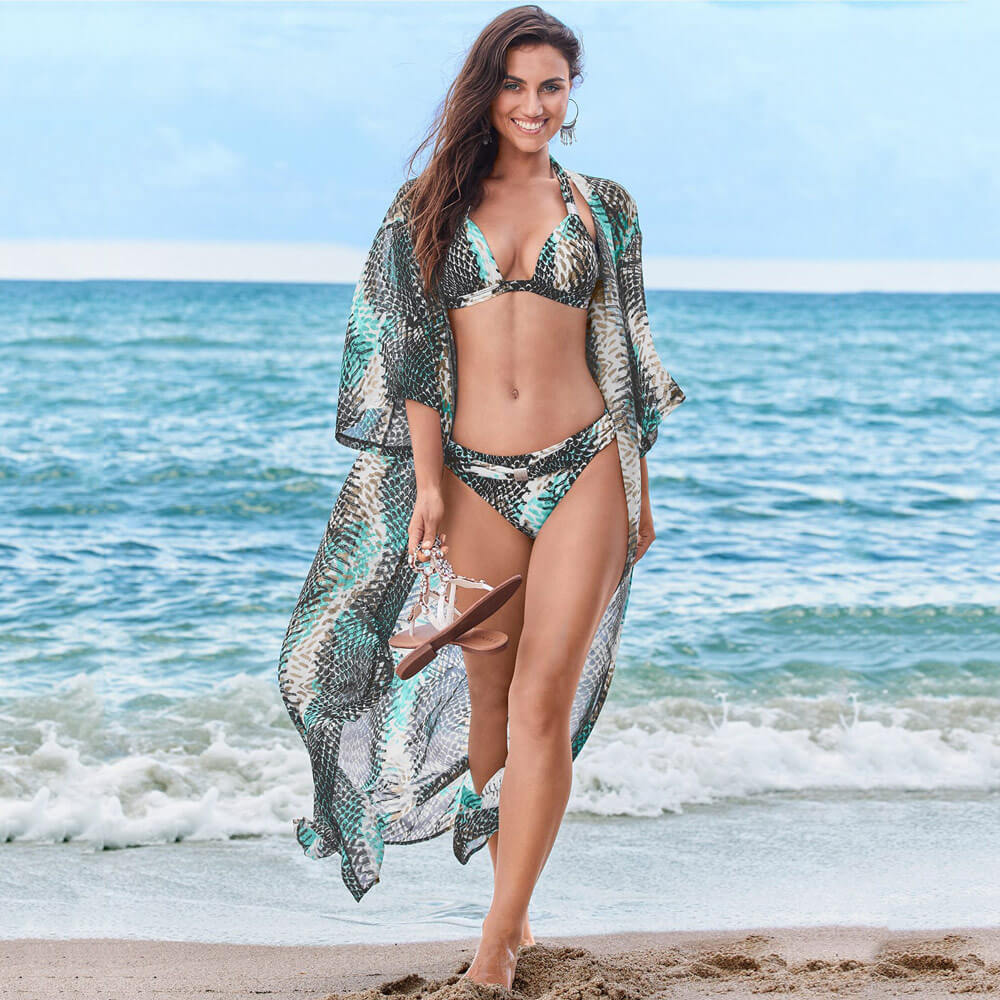 Premium Sheer Chiffon Snake Print Brazilian Caftan Cover Up - Ultimate Poolside Elegance