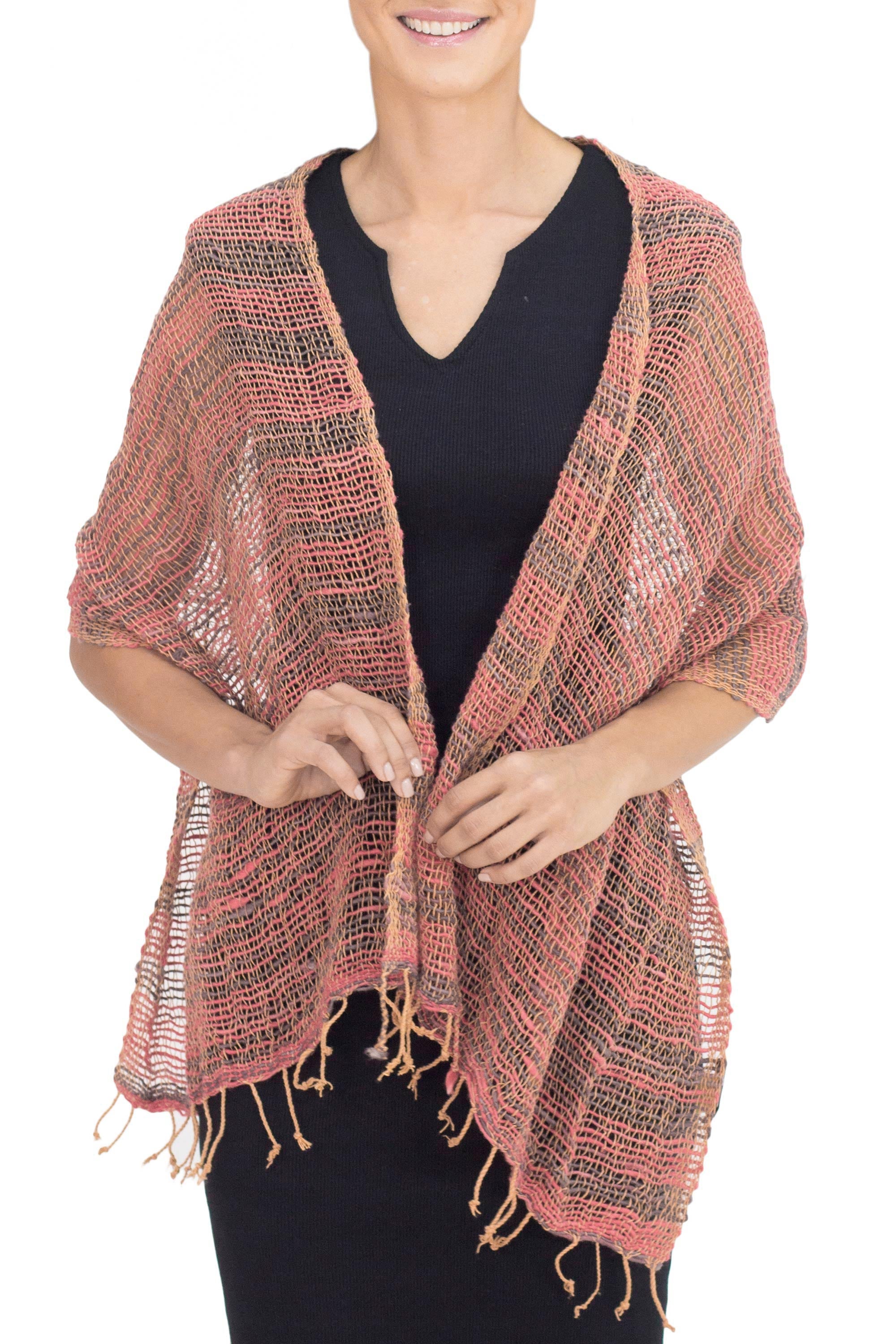 Premium Handwoven Thai Cotton Scarf – Red & Grey