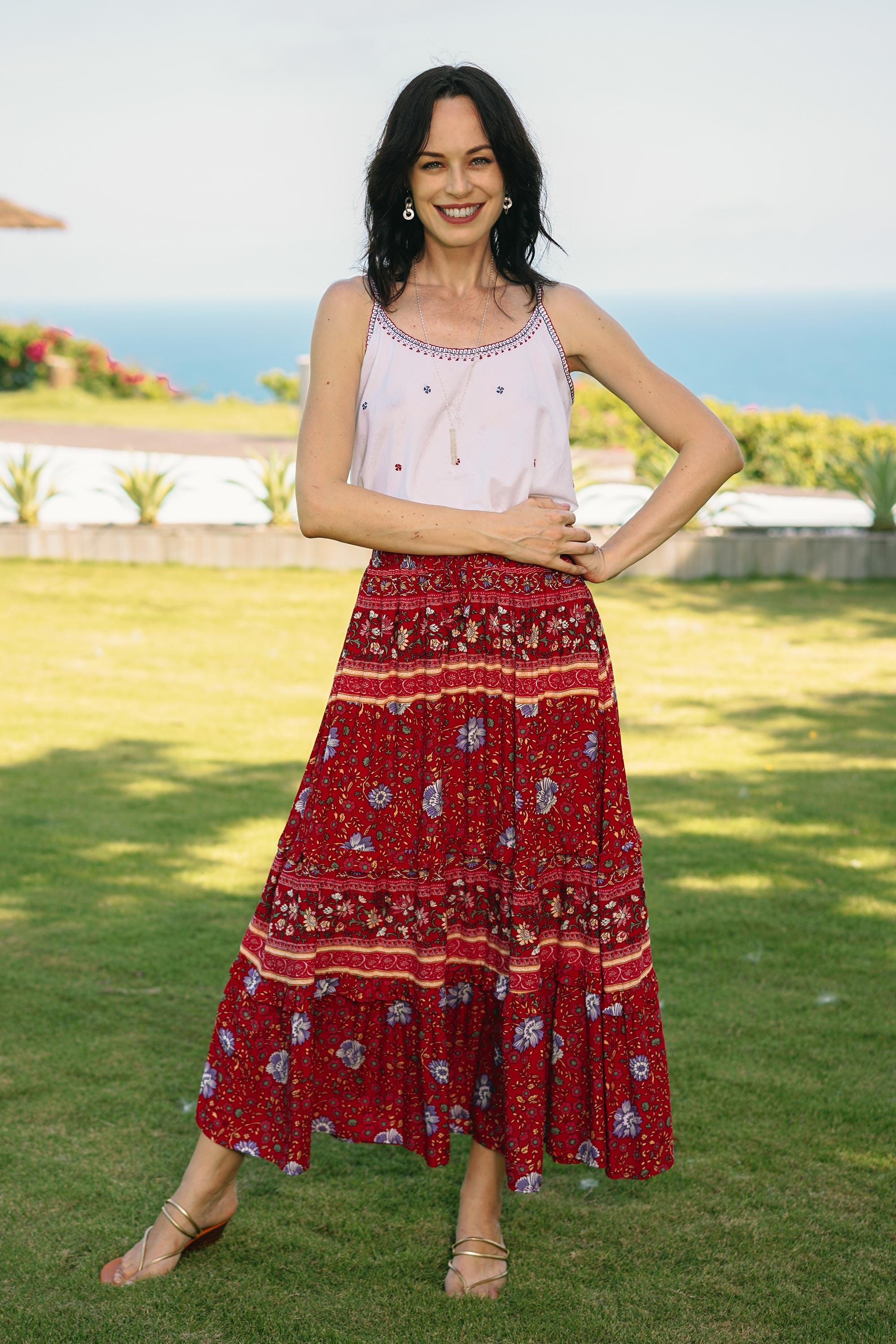 Premium Poppy Garden Floral Rayon Skirt - Handcrafted in Thailand