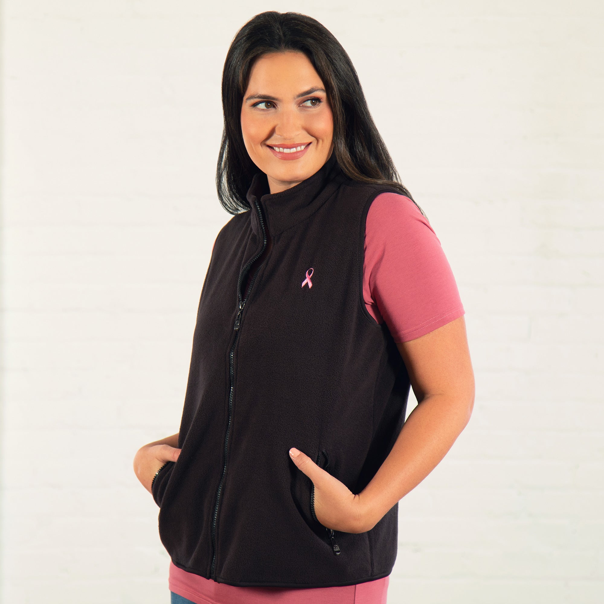 Premium Pink Ribbon Fleece Vest - Support Breast Cancer Awareness