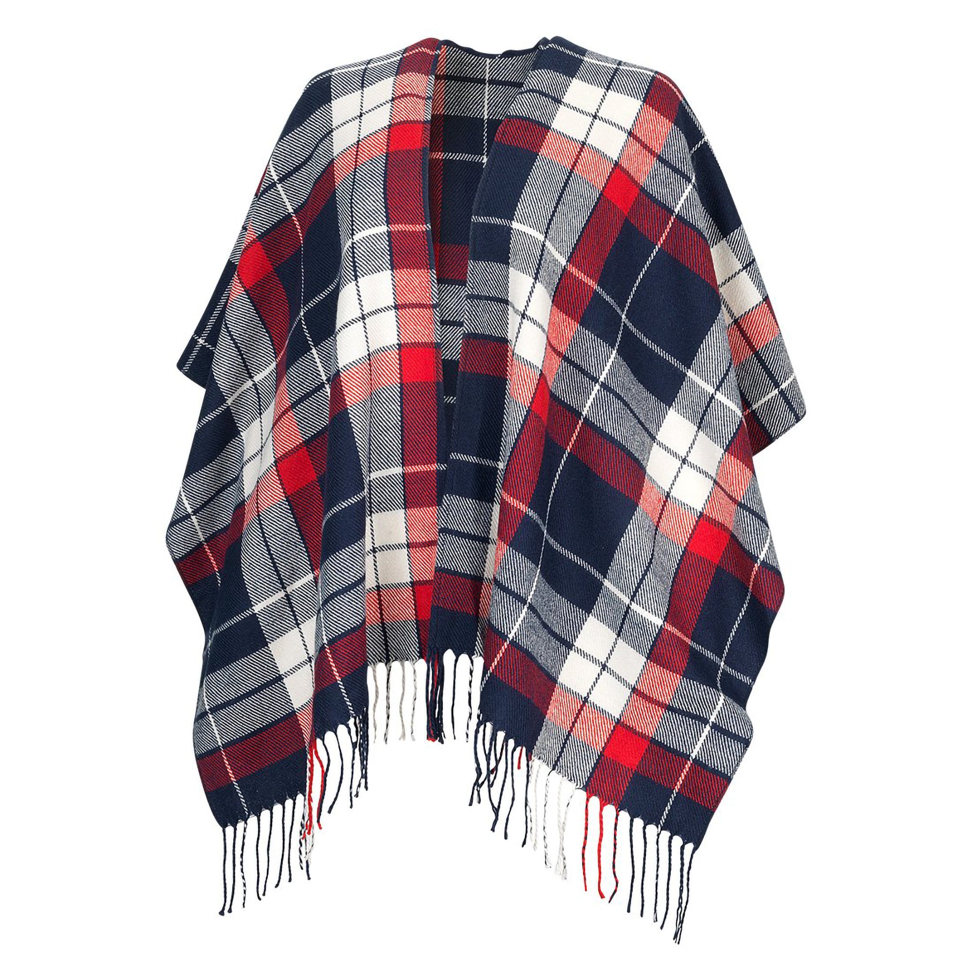 Premium Red Navy Plaid Kennedy Shawl - Ultimate Style Upgrade