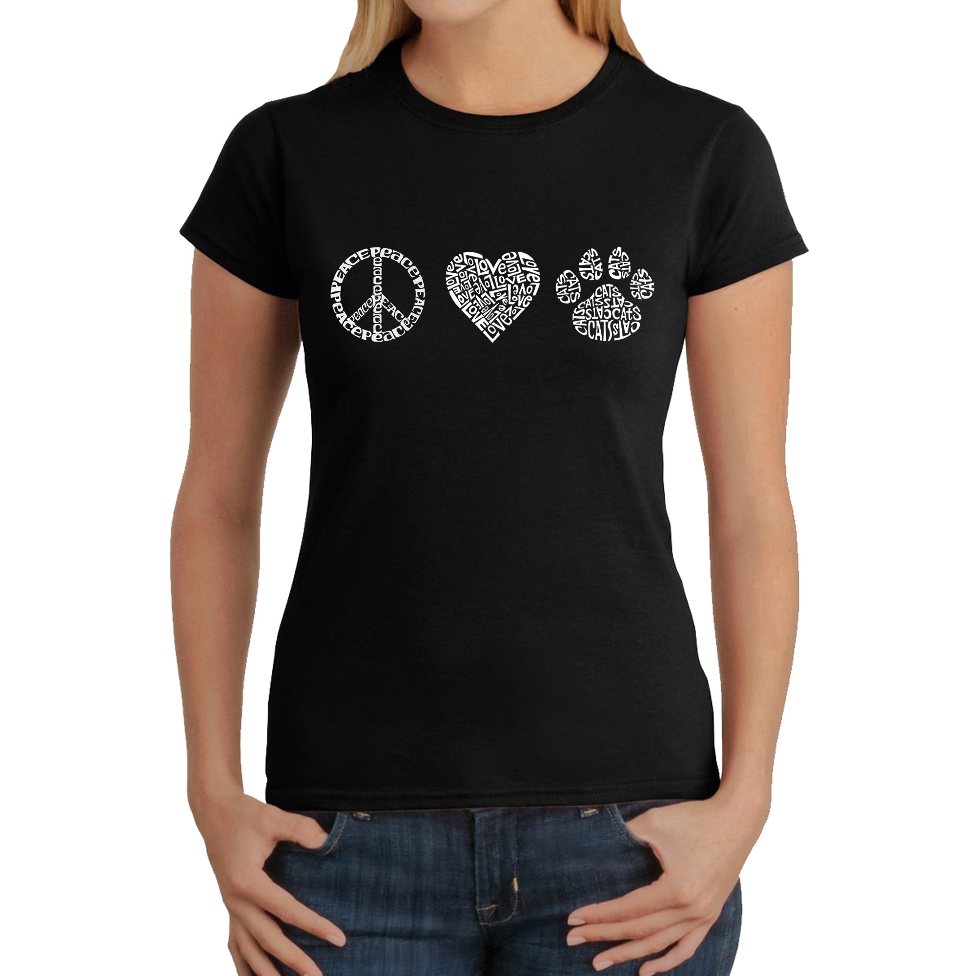 Premium Peace Love Cats - Women's Word Art T-Shirt