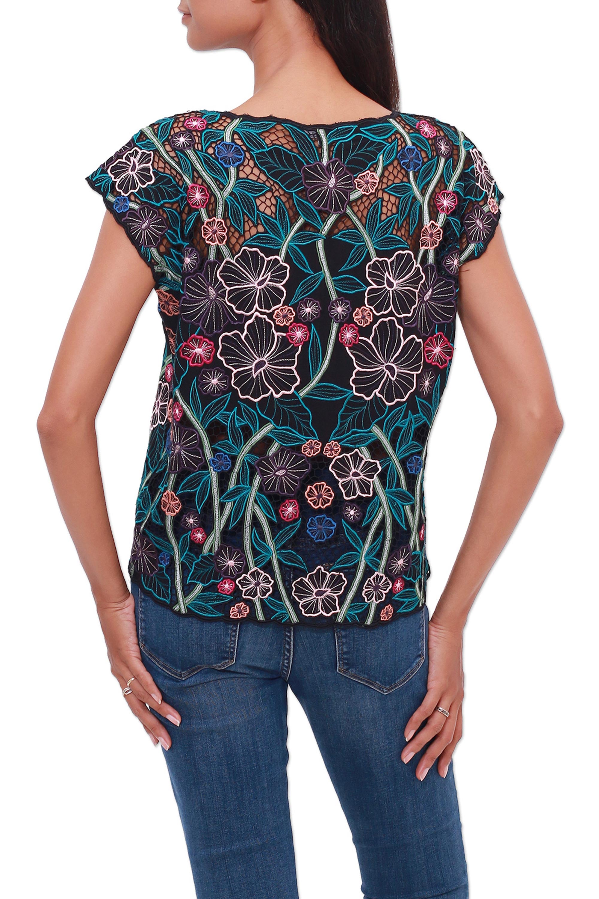 Premium Hand-Embroidered Rayon Blouse – Bali Floral Elegance