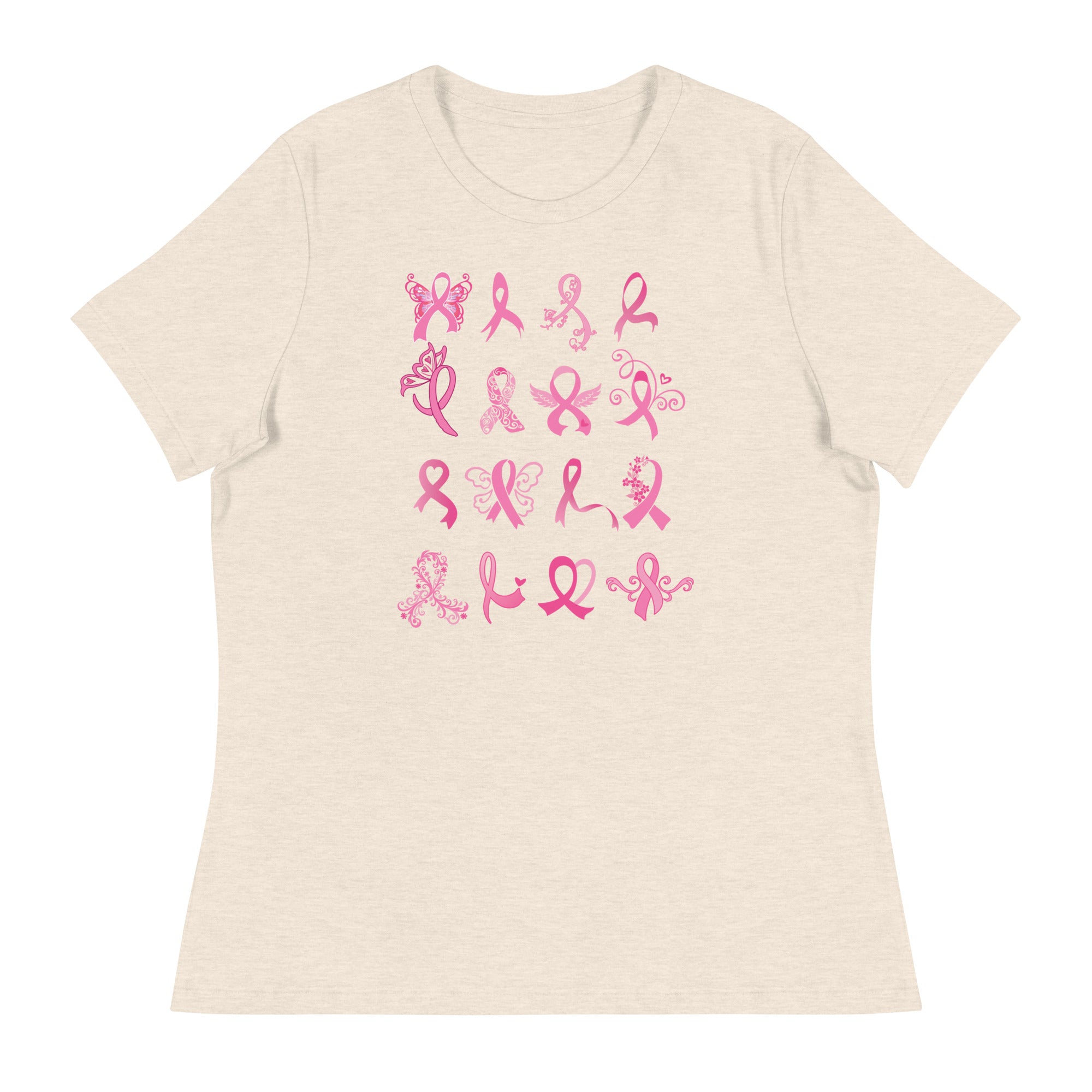 Premium Rows of Ribbons Women's Relaxed T-Shirt - Ultimate Comfort for Breast Cancer Awareness