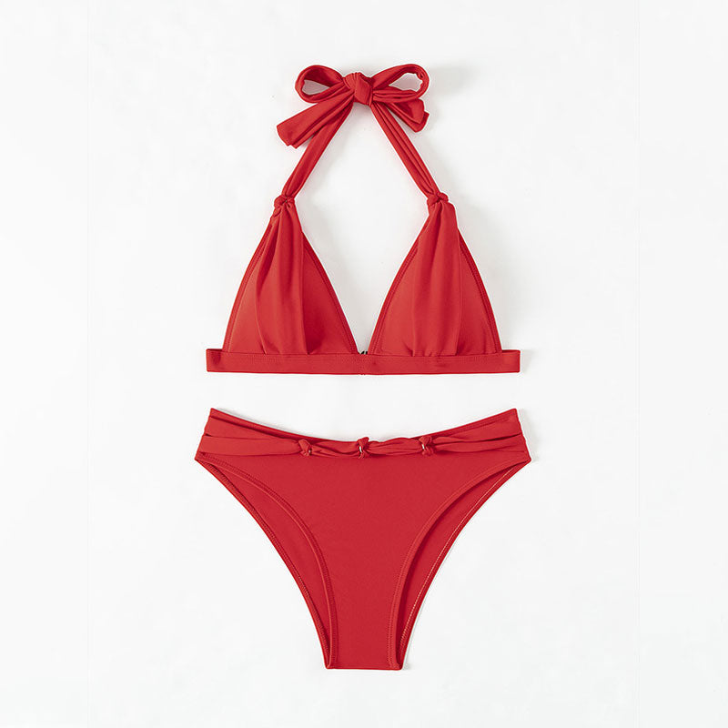 Ultimate Red Hot Knotted Halter Bikini Set