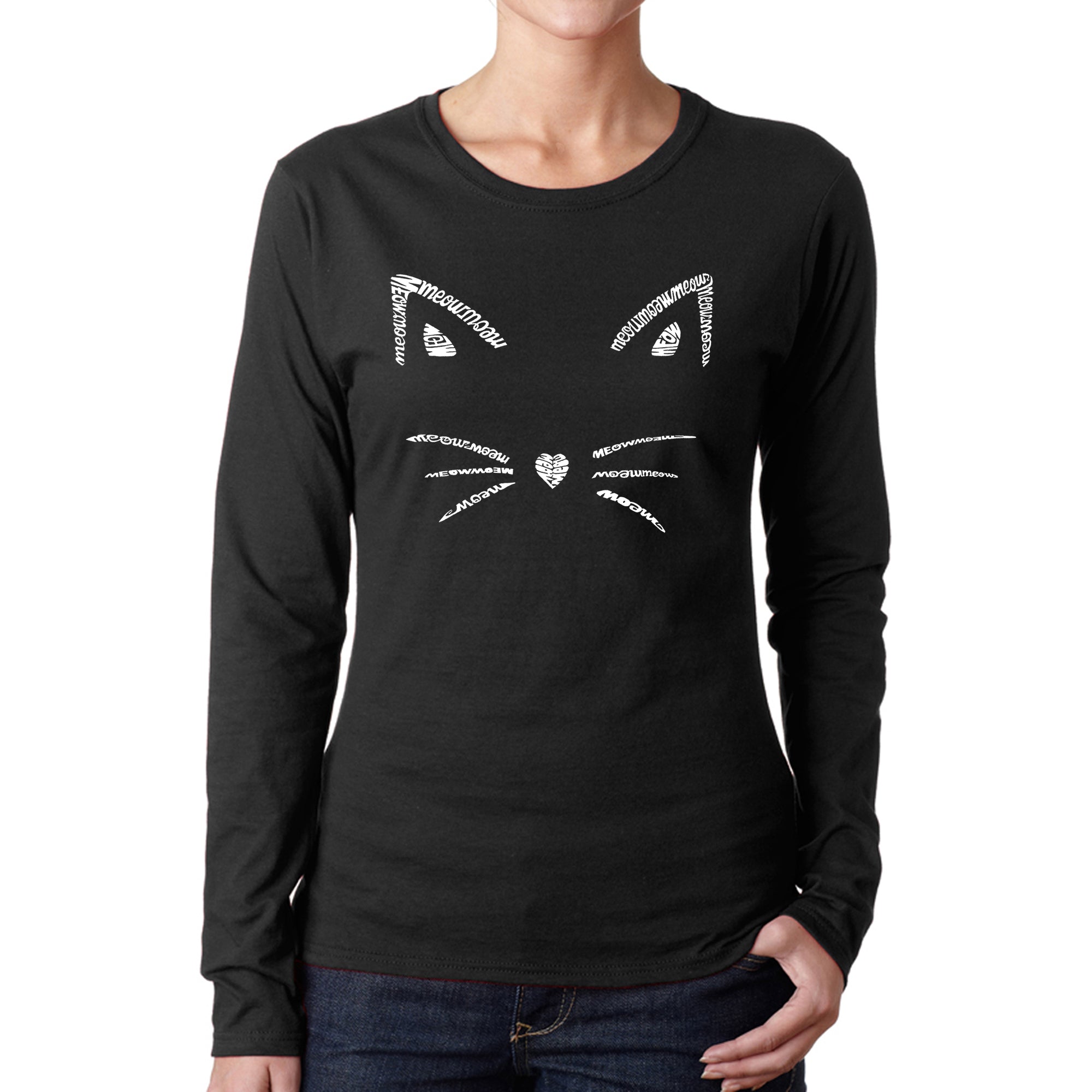 Premium Whiskers Meow Word Art Long Sleeve T-Shirt for Women