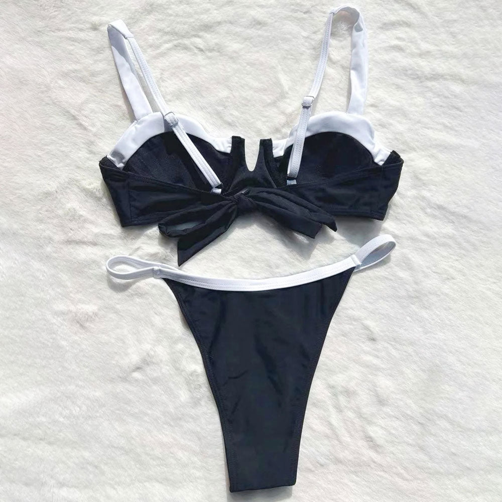 Premium Vintage Contrast Tie-Back Balconette Bikini Set