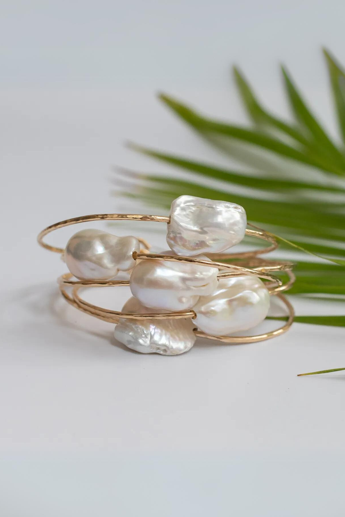 Premium Kaia Sage Keshi Baroque Pearl Bangle - Handmade in Hawaii