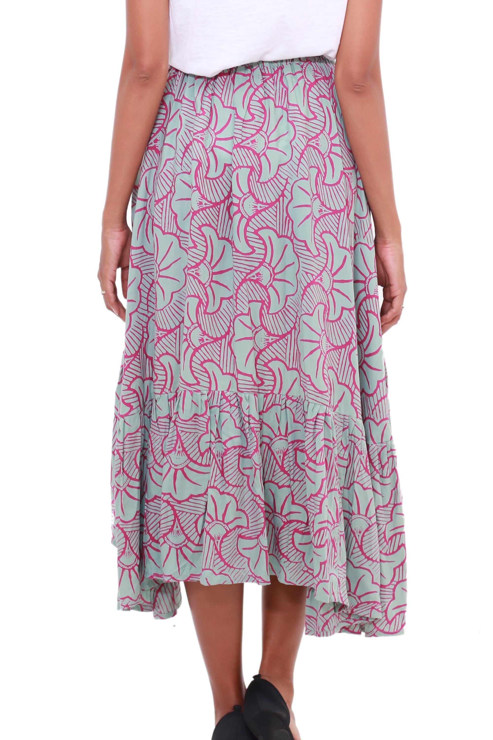 Premium Gingko Leaf Batik Rayon Skirt - Handcrafted in Bali