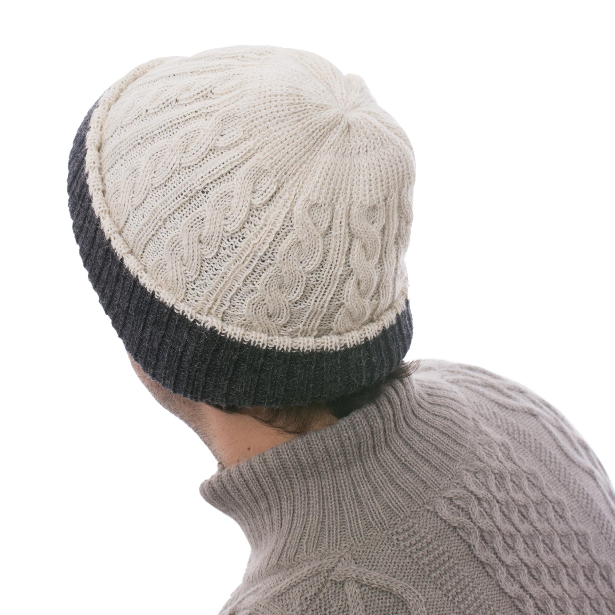 Premium Reversible Alpaca Knit Hat - White & Grey | Ultimate Winter Comfort