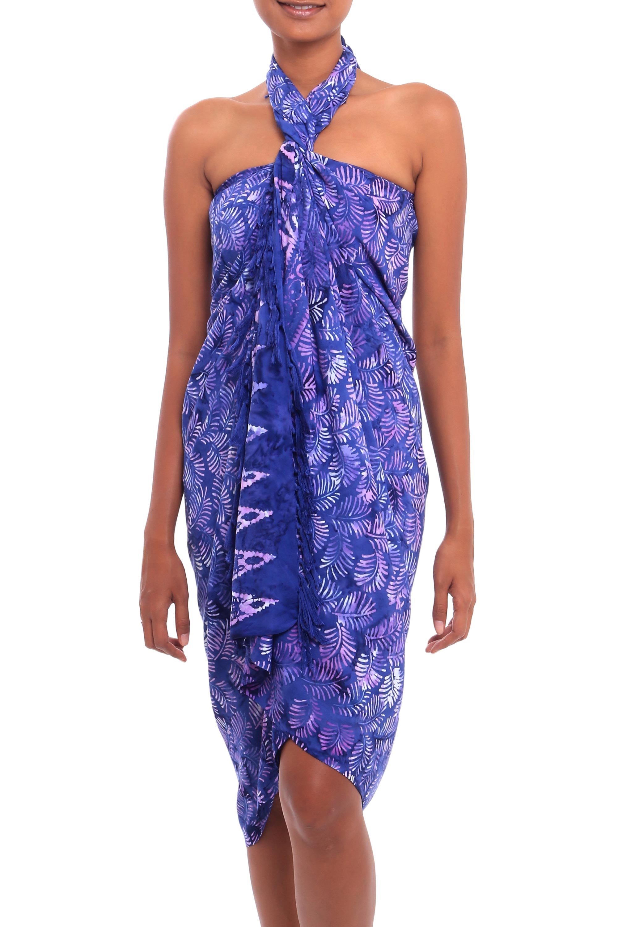 Premium Batik Rayon Sarong - Purple Leaf Motif from Bali