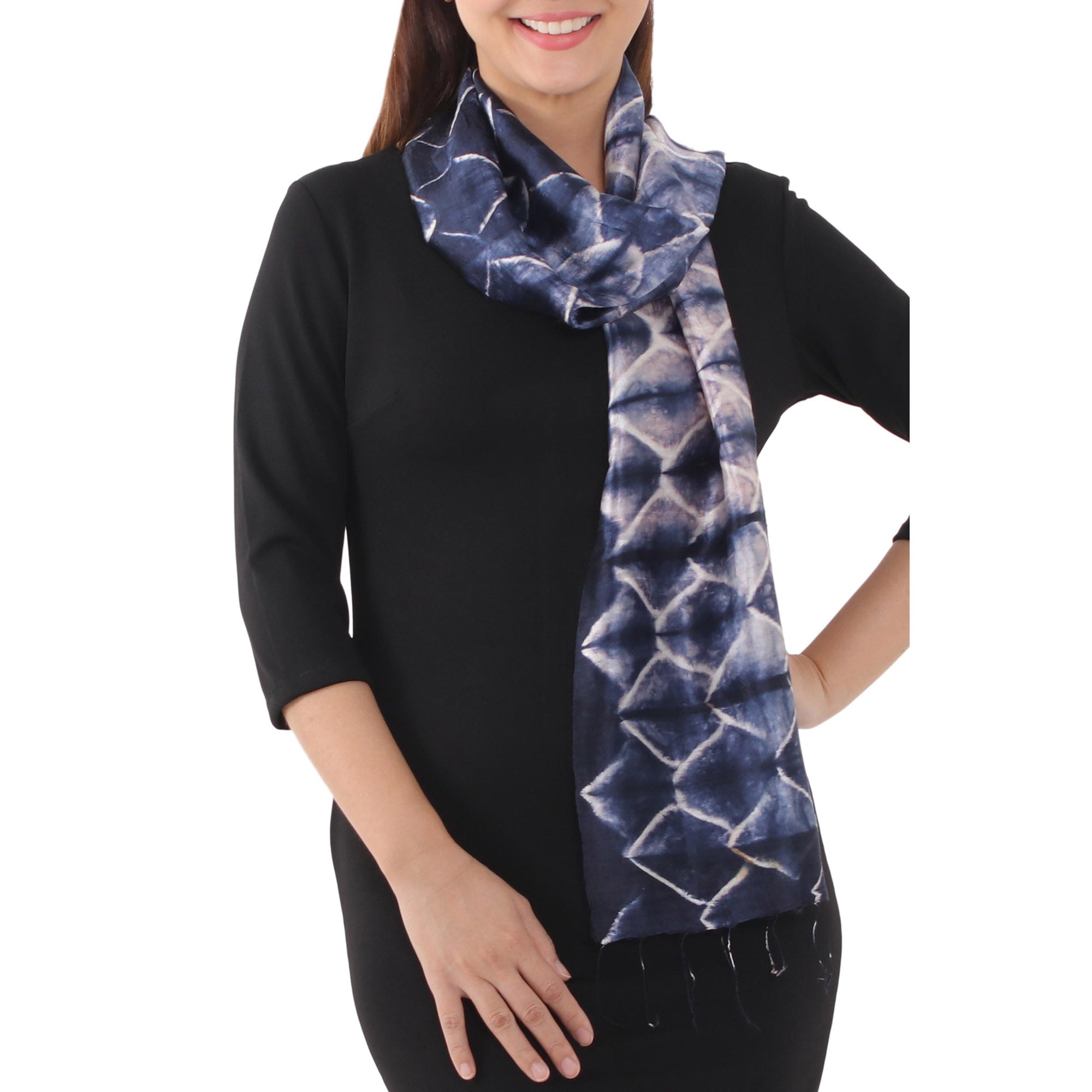 Premium Sapphire Mystique Silk Scarf - Handcrafted Luxury