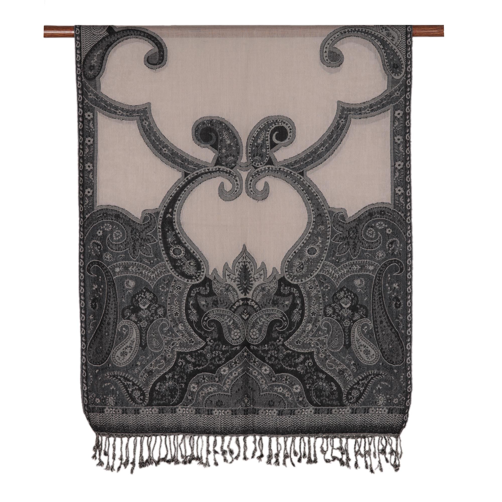 Premium Jamawar Wool Shawl: Subtle Paisley Design in Tri-Tone Elegance