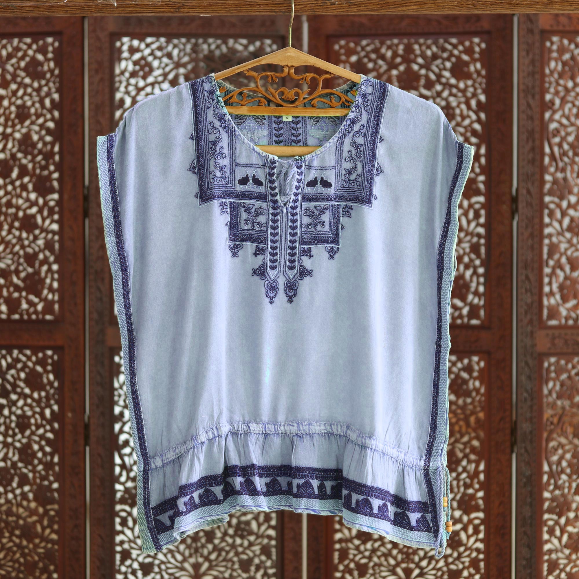 Premium Jaipur Chic Embroidered Viscose Blouse in Light Blue