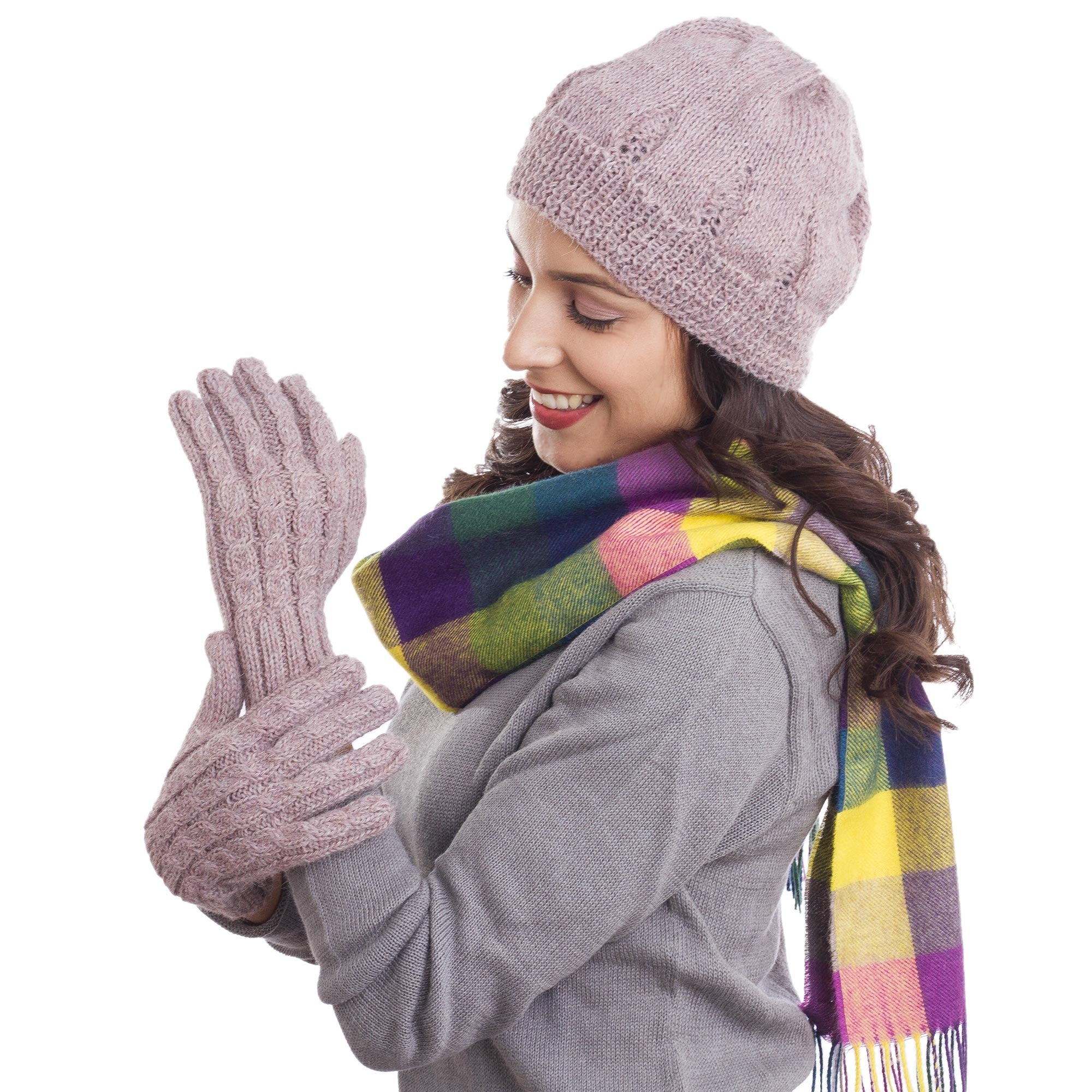 Premium 'Winter Bliss' Light Mauve Alpaca Gloves – Handcrafted in Peru