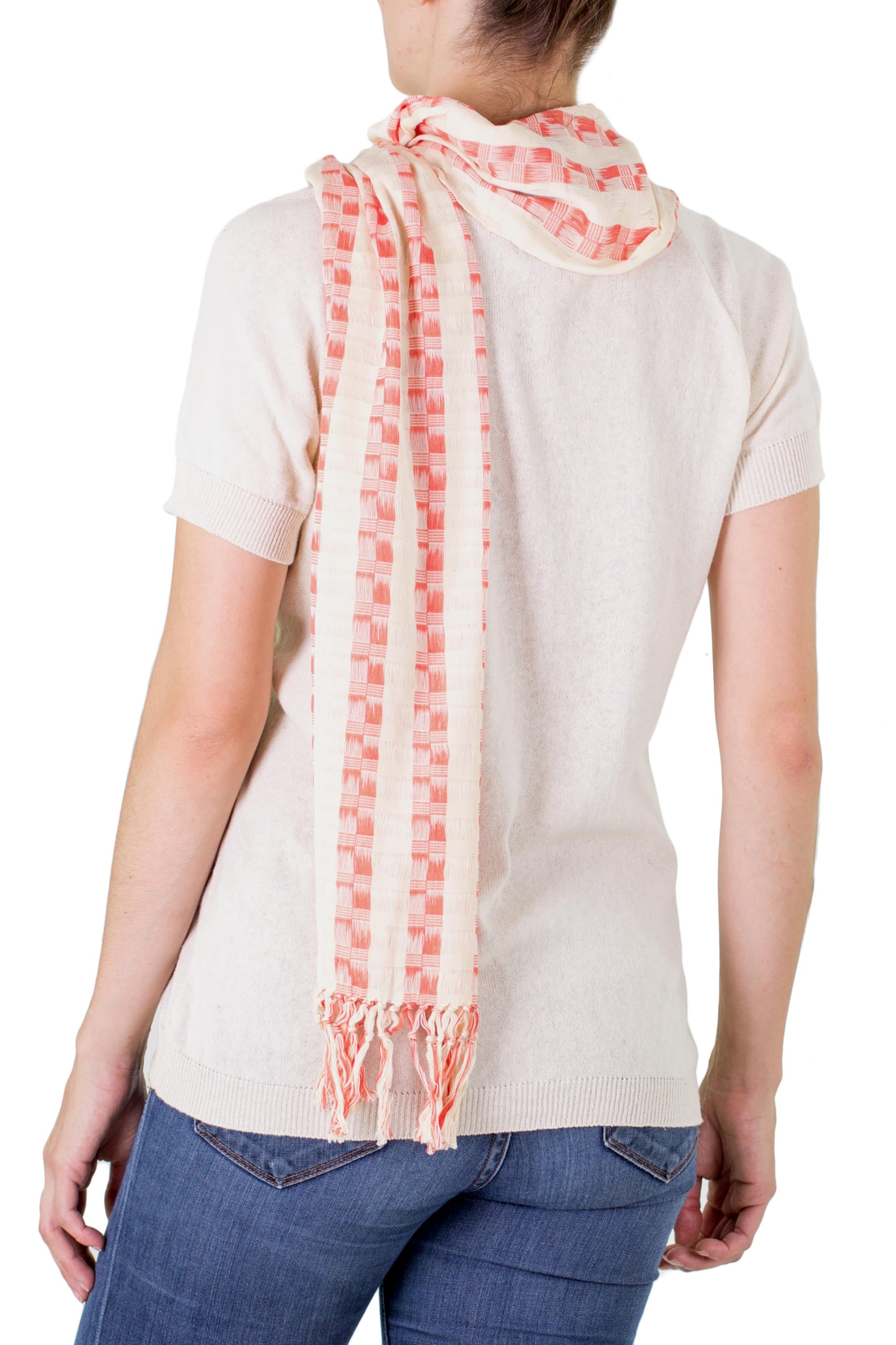 Premium Multicolor Salmon Cotton Scarf - Handmade in Guatemala