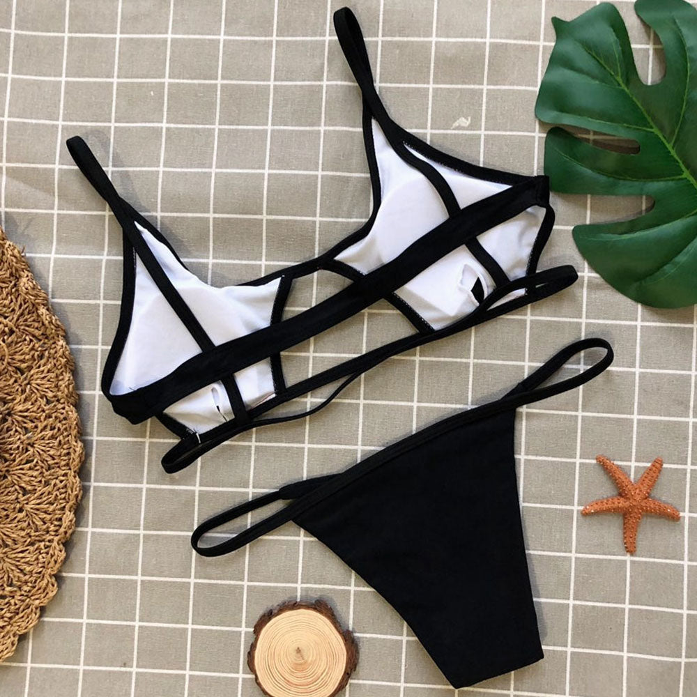 Ultimate Cutout String Thong & Strappy Bralette Brazilian Bikini Set