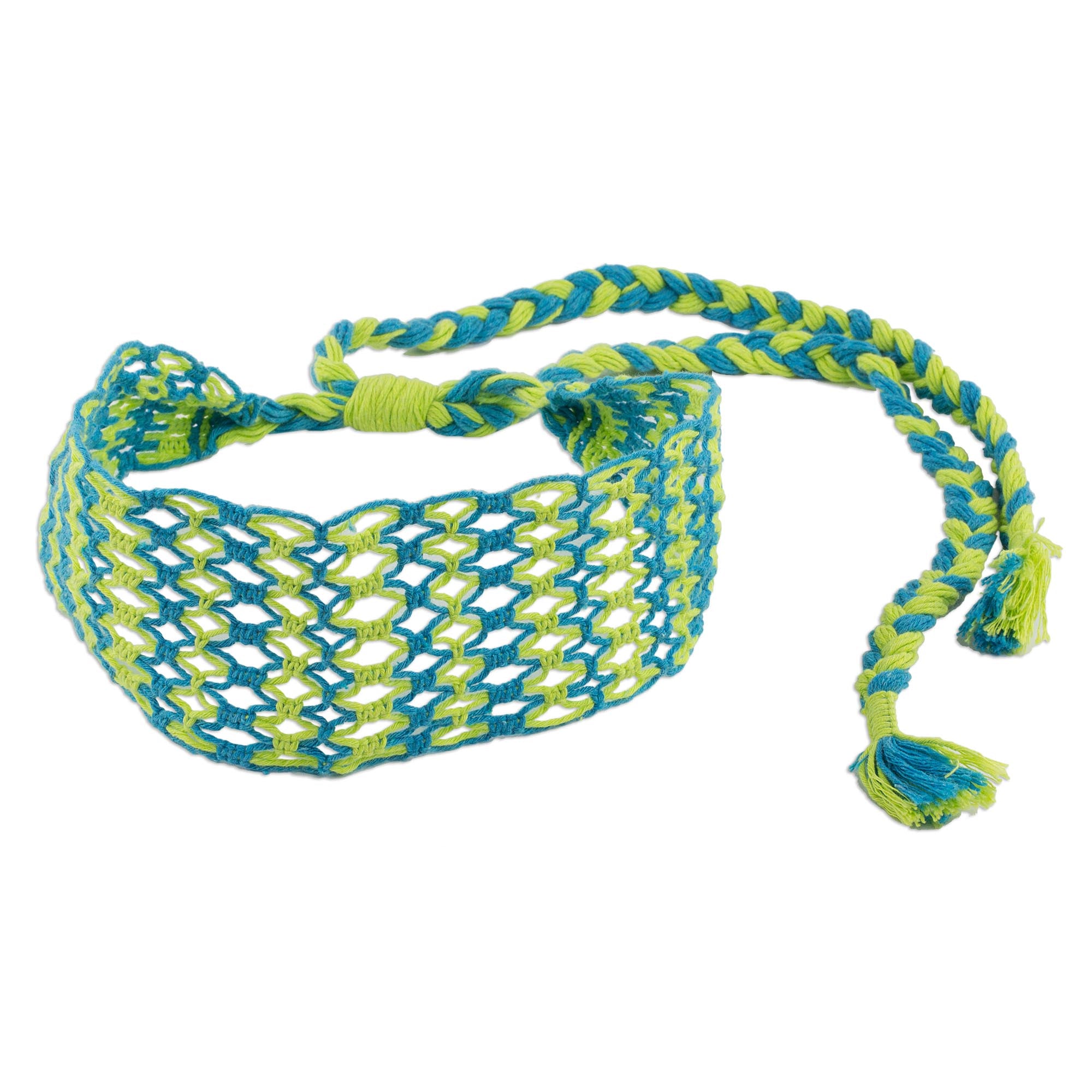 Premium Handcrafted Cotton Macramé Headband - Citron Yellow & Cyan Blue