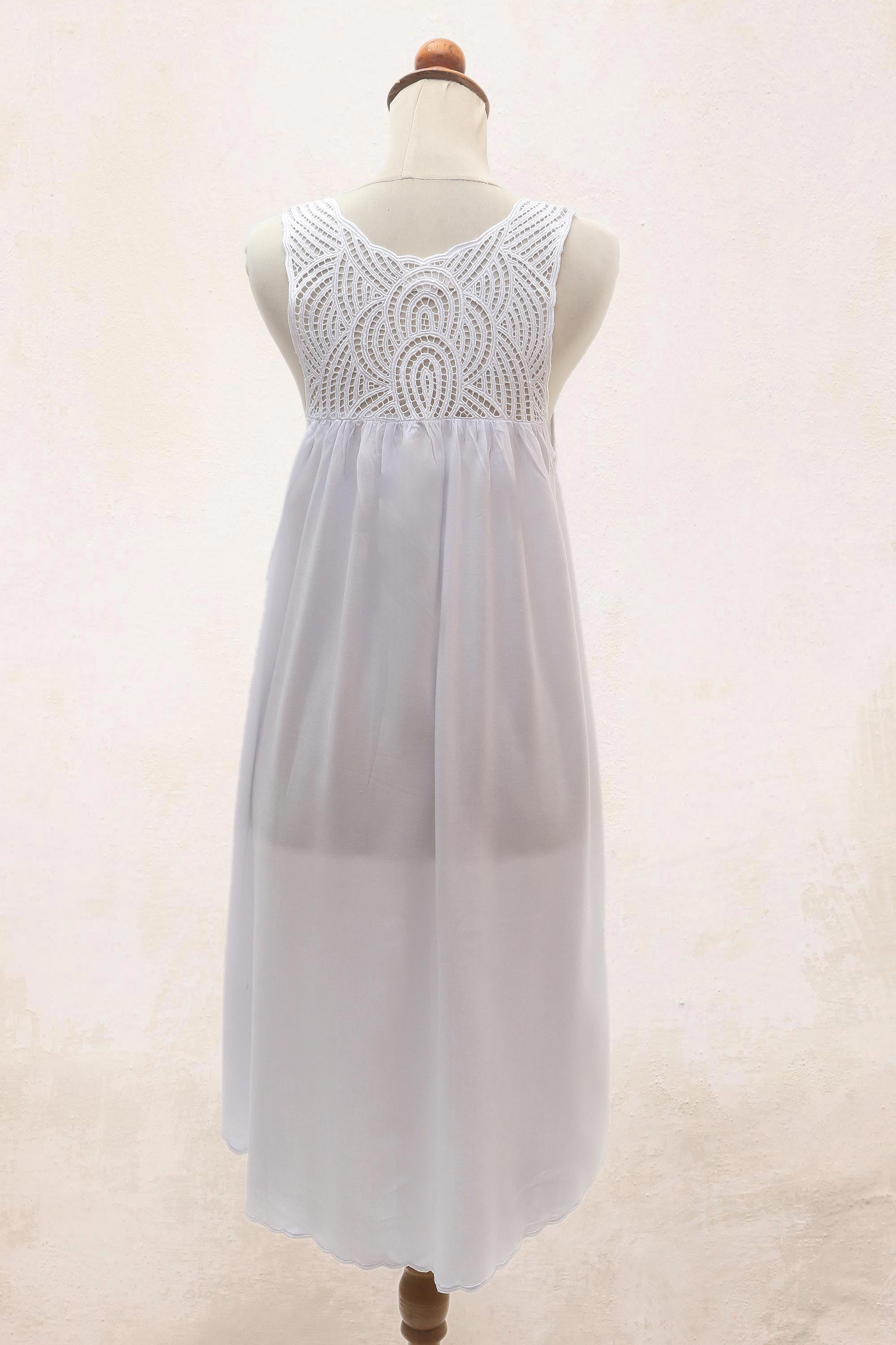 Premium Hand-Embroidered White Cotton Dress - Drifting Clouds Collection