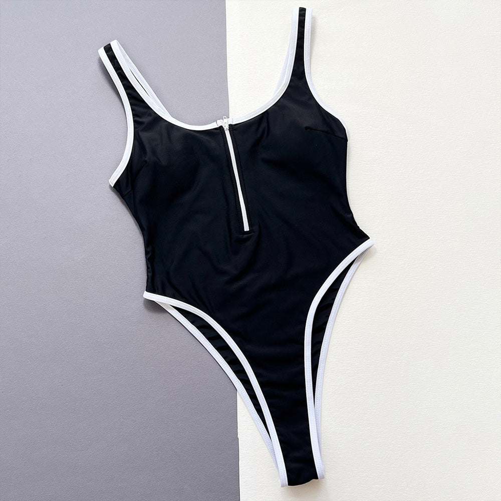 Ultimate Vintage High-Leg One-Piece Swimsuit - Black & White Contrast