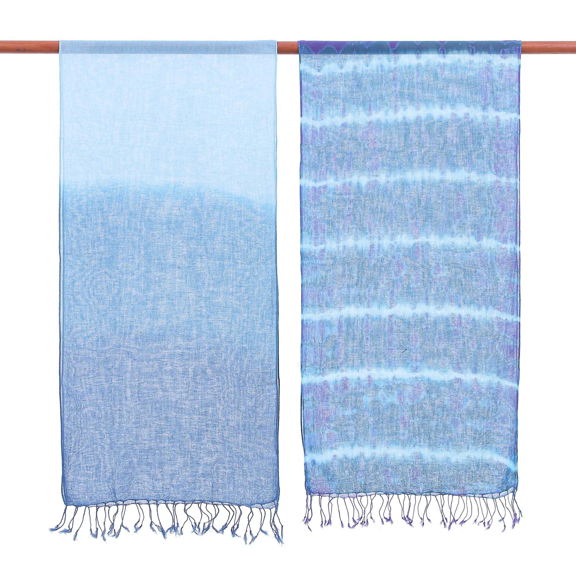 Premium Ocean Harmony Cotton Scarf Duo - Shades of Blue