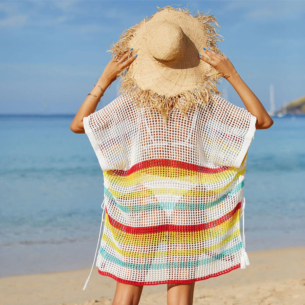 Ultimate Summer Rainbow Striped Boho Beach Tunic Cover-Up