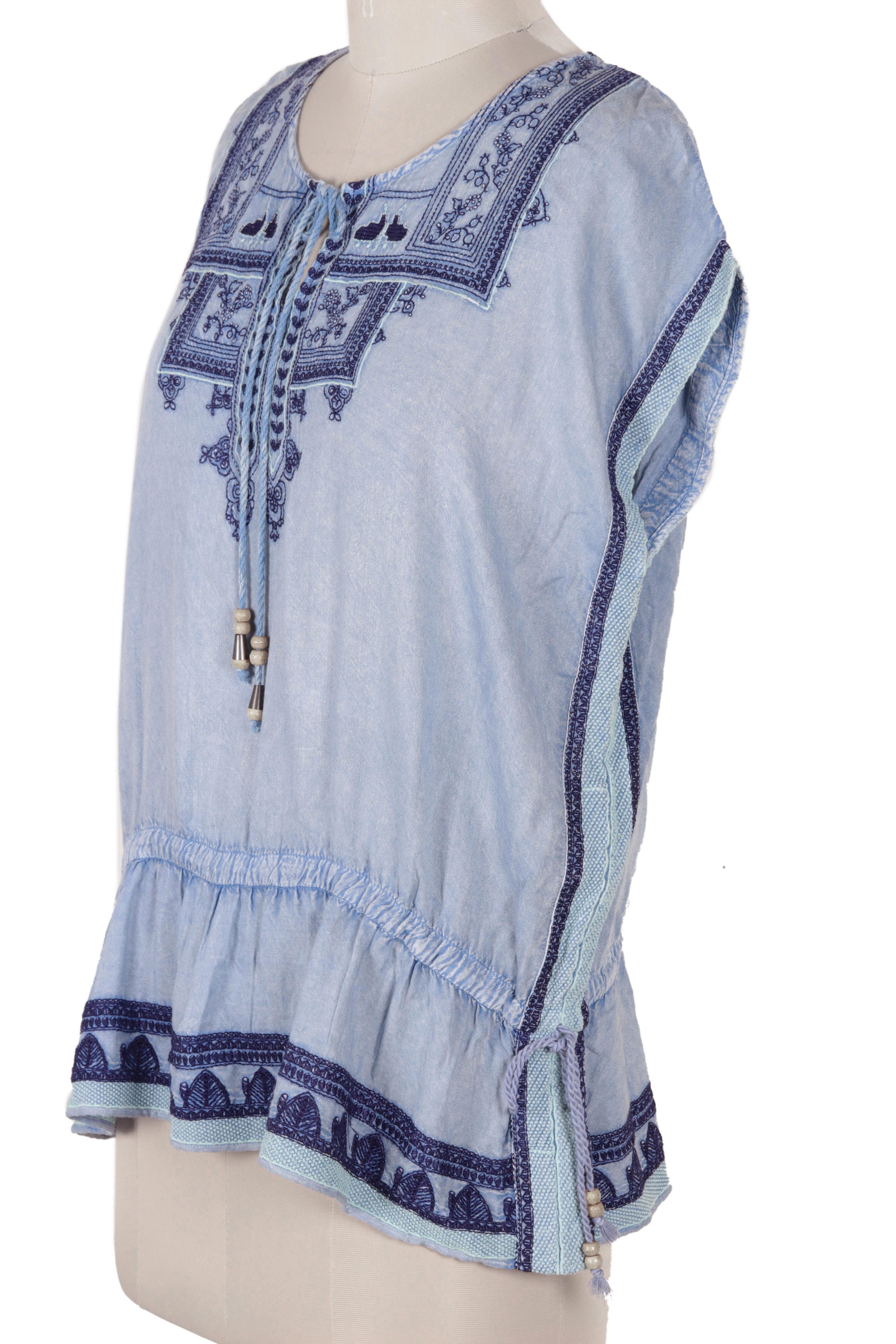 Premium Jaipur Chic Embroidered Viscose Blouse in Light Blue