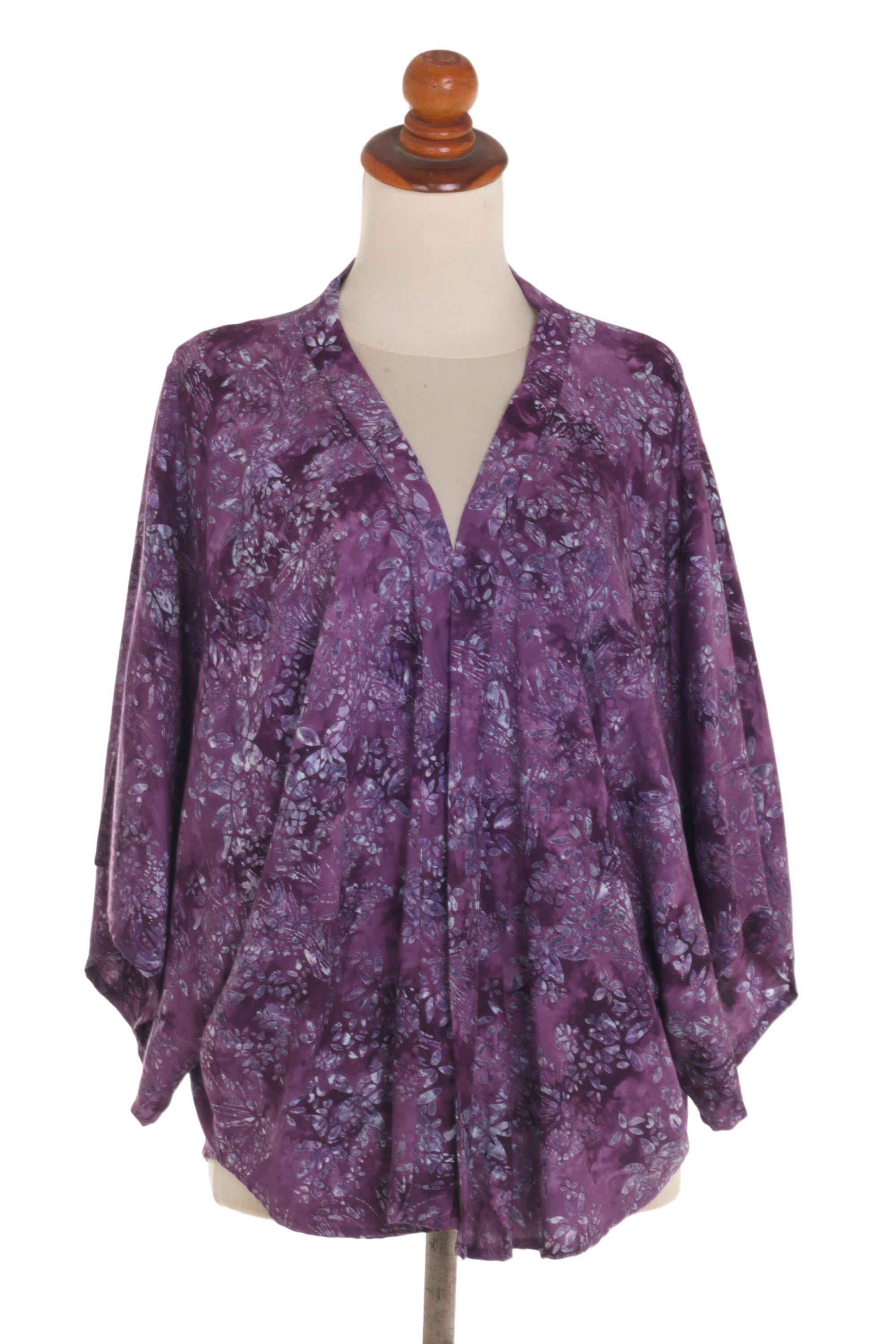 Premium Boysenberry Purple Batik Rayon Kimono Jacket – Ultimate Style Upgrade