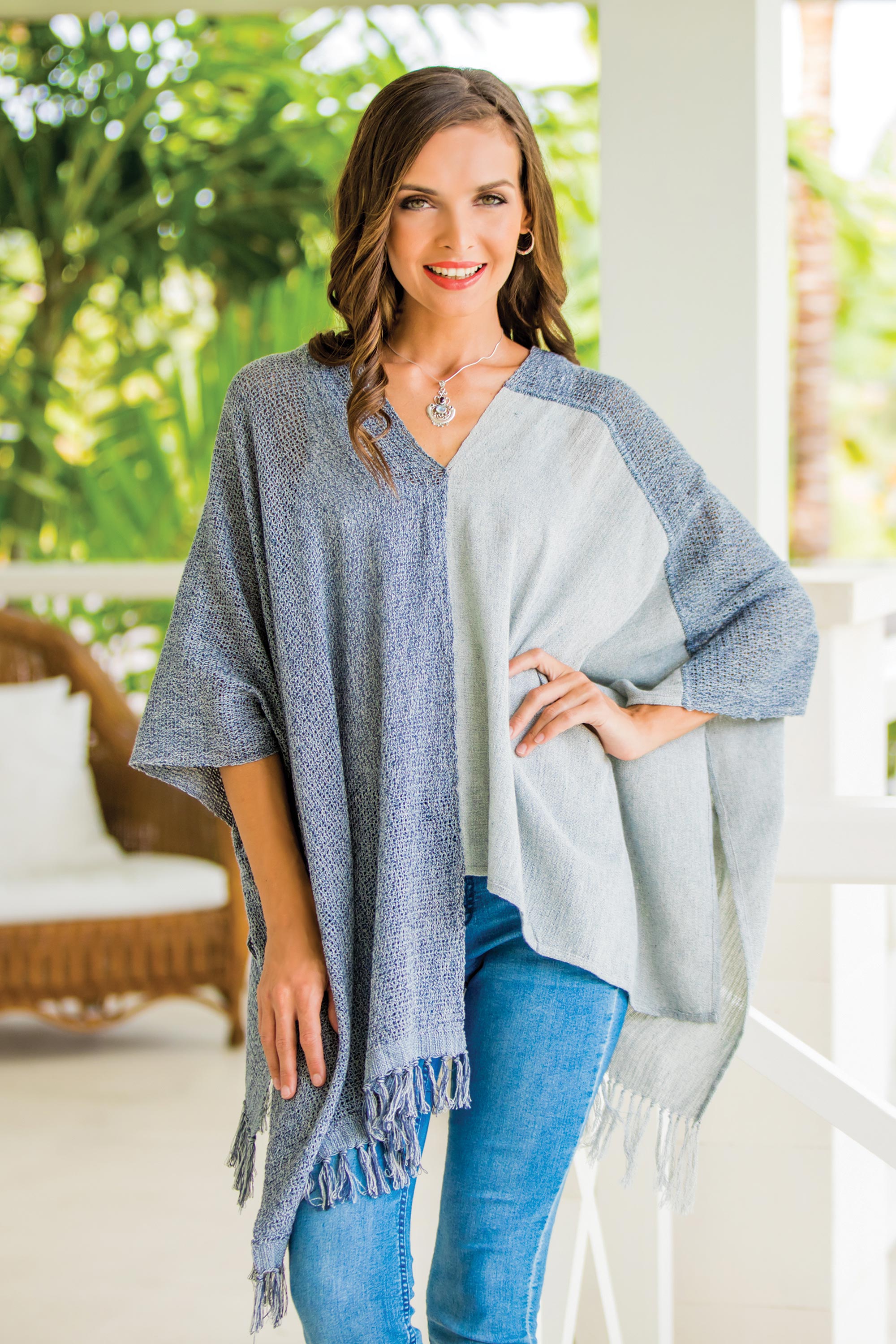 Premium Guatemalan Handwoven Poncho - Natural & Recycled Cotton