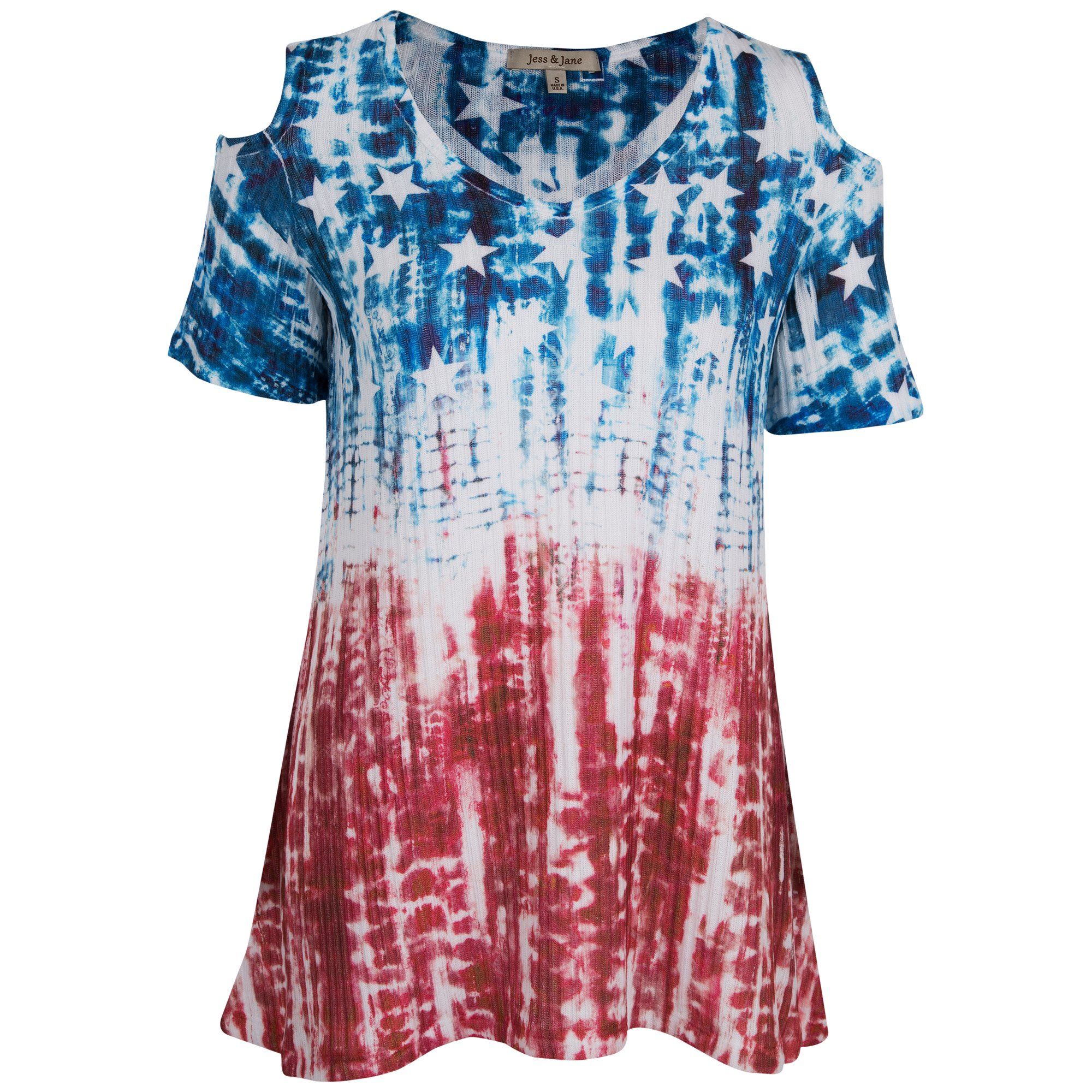 Premium Tie-Dye Americana Cold Shoulder Top - Ultimate Patriotic Style