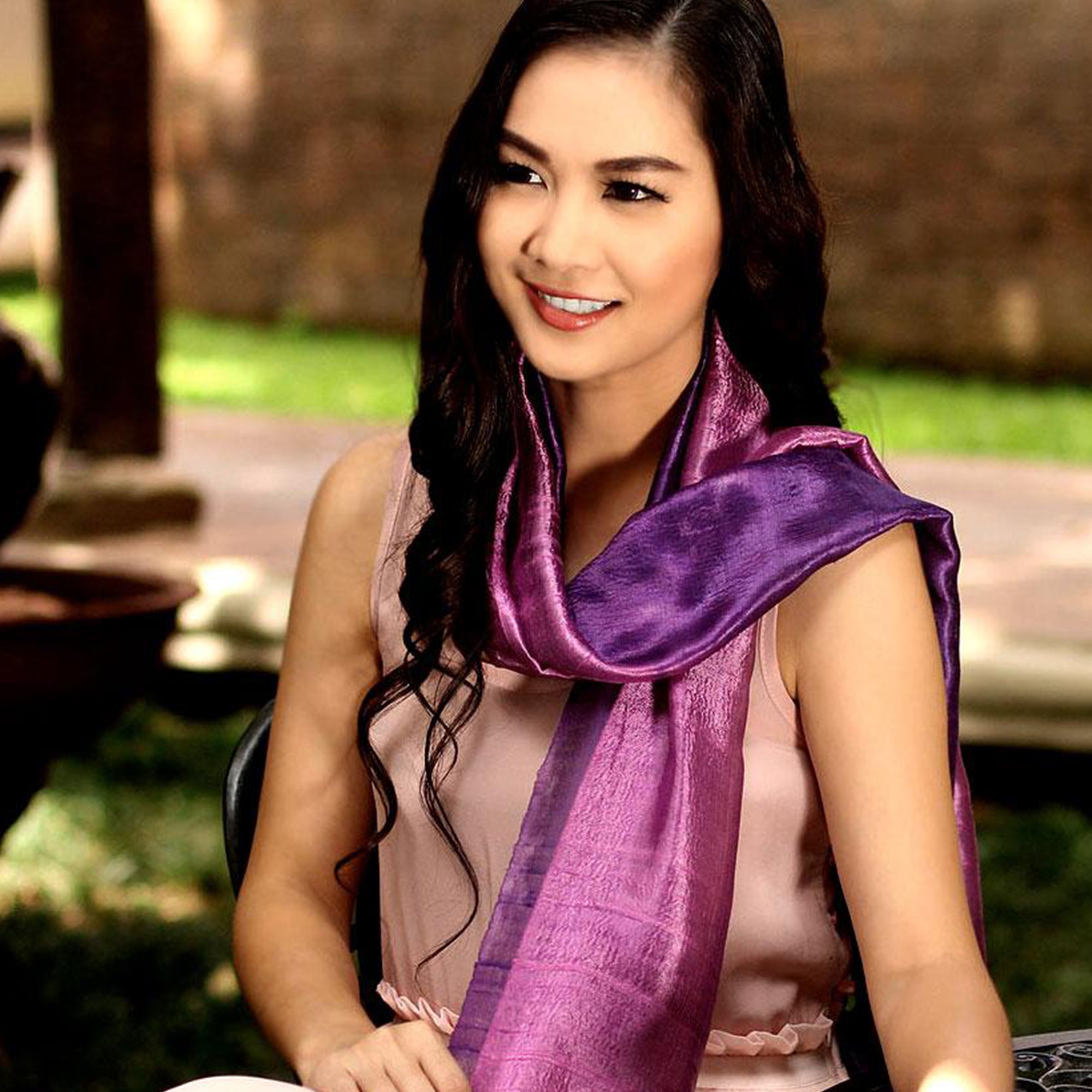 Premium Violet Duality Silk Scarf - Handcrafted Purple Elegance