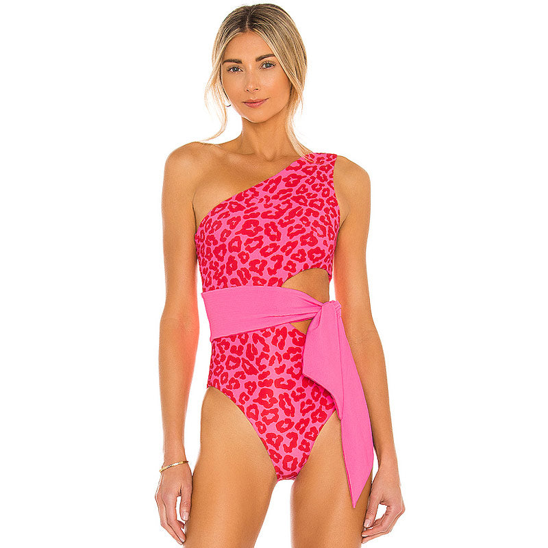 Premium Leopard Print One Shoulder Cutout Swimsuit - Ultimate Beachwear