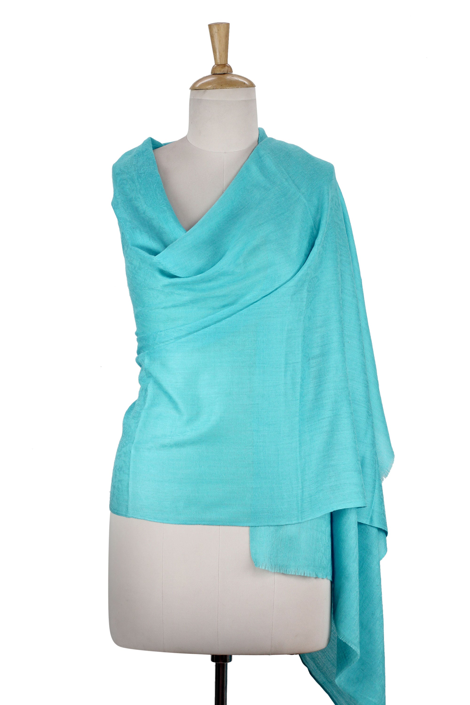 Premium Sky Blue Handwoven Wool Shawl - Indian Craftsmanship