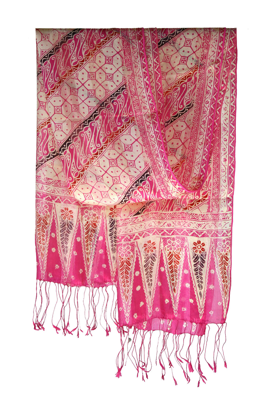 Premium Pink Fantasy Silk Batik Scarf - Handmade in Indonesia