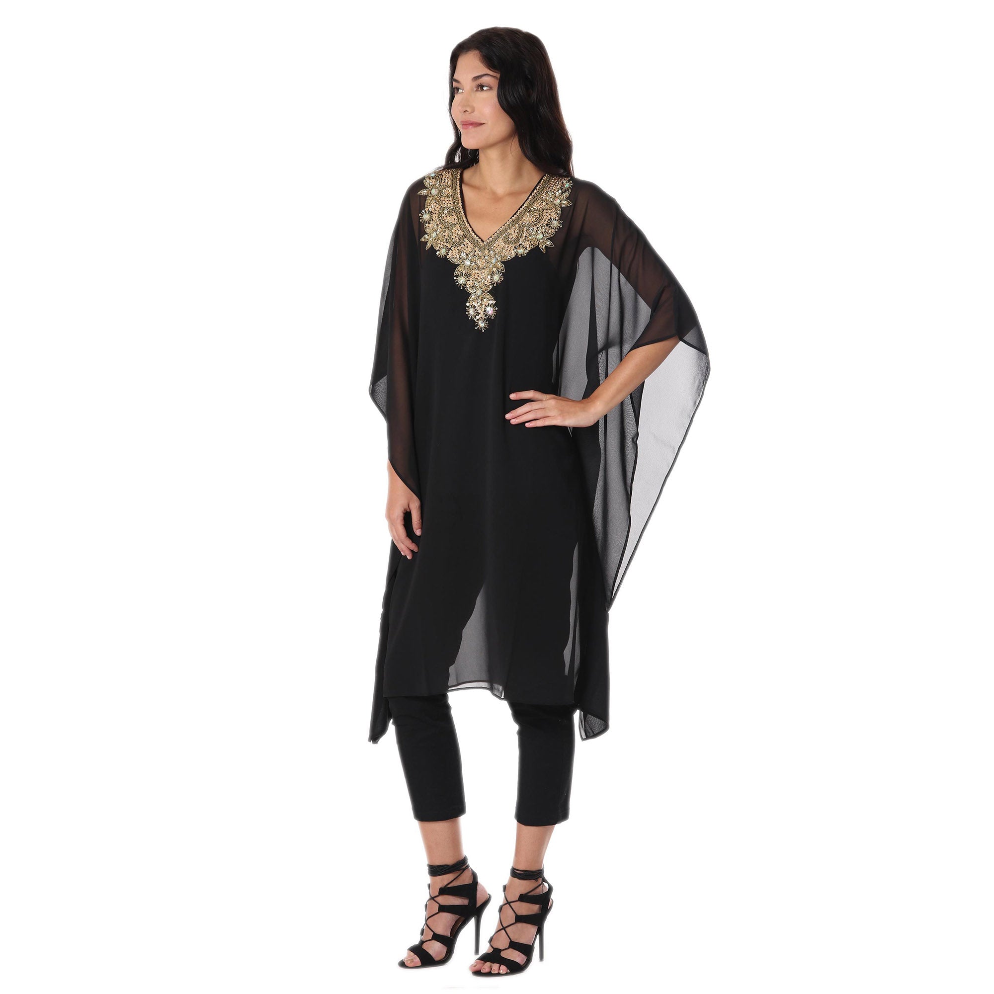 Premium Arabian Beauty Embellished Sheer Caftan - Ultimate Elegance