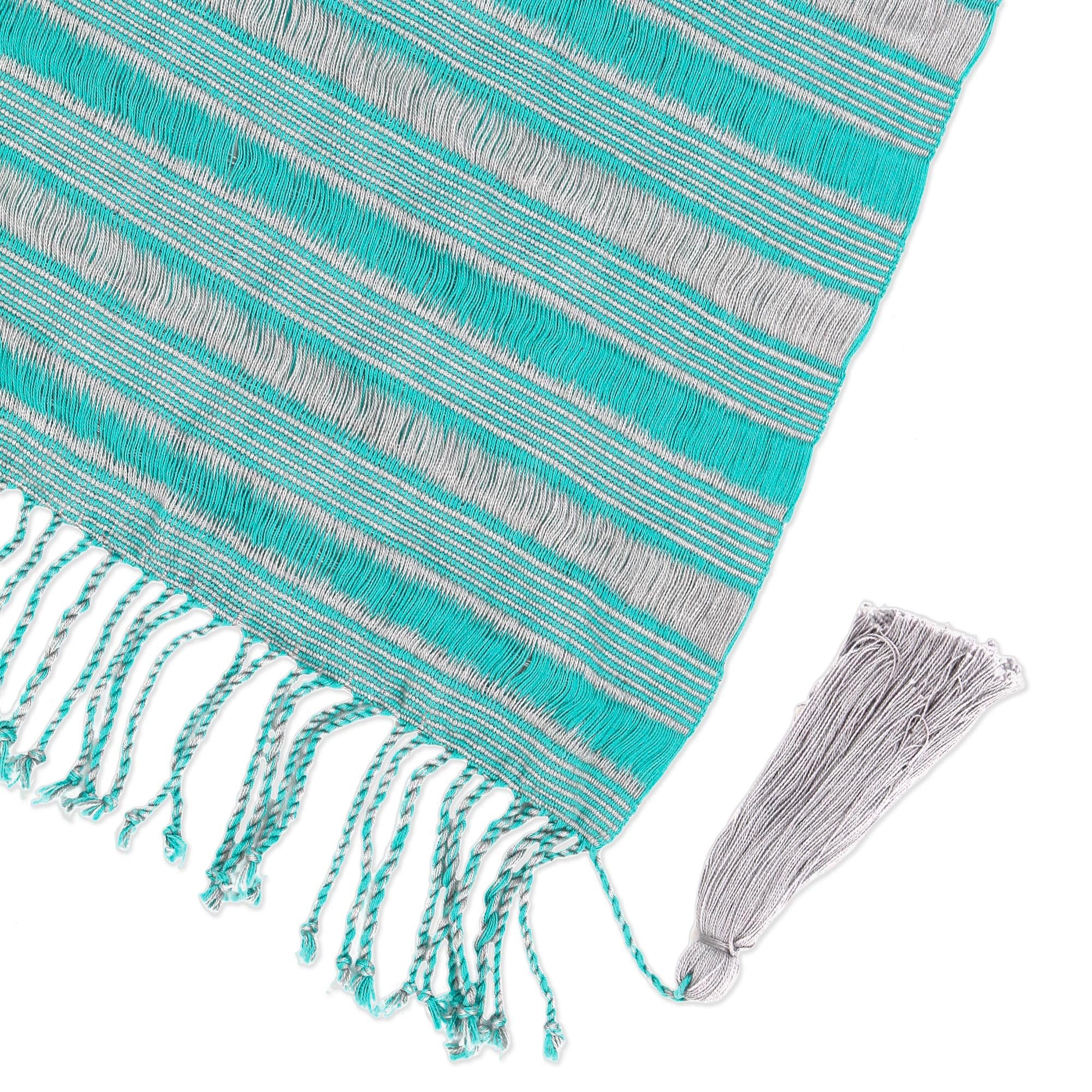 Premium Turquoise & Smoke Handwoven Cotton Scarf – Artisan Crafted in Mexico