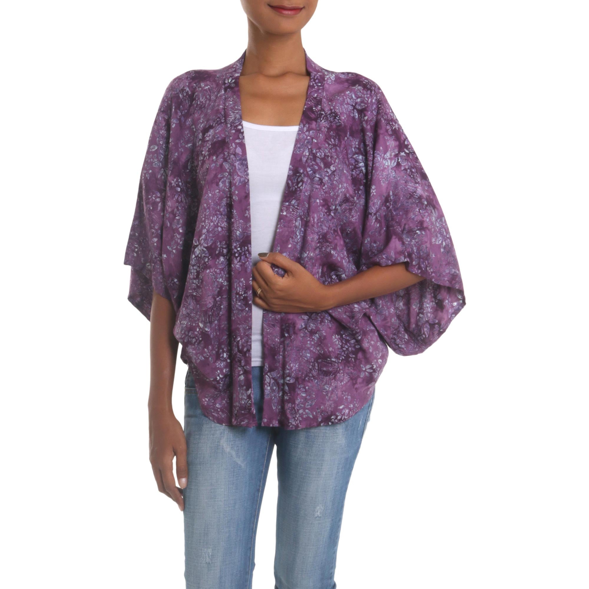 Premium Boysenberry Purple Batik Rayon Kimono Jacket – Ultimate Style Upgrade