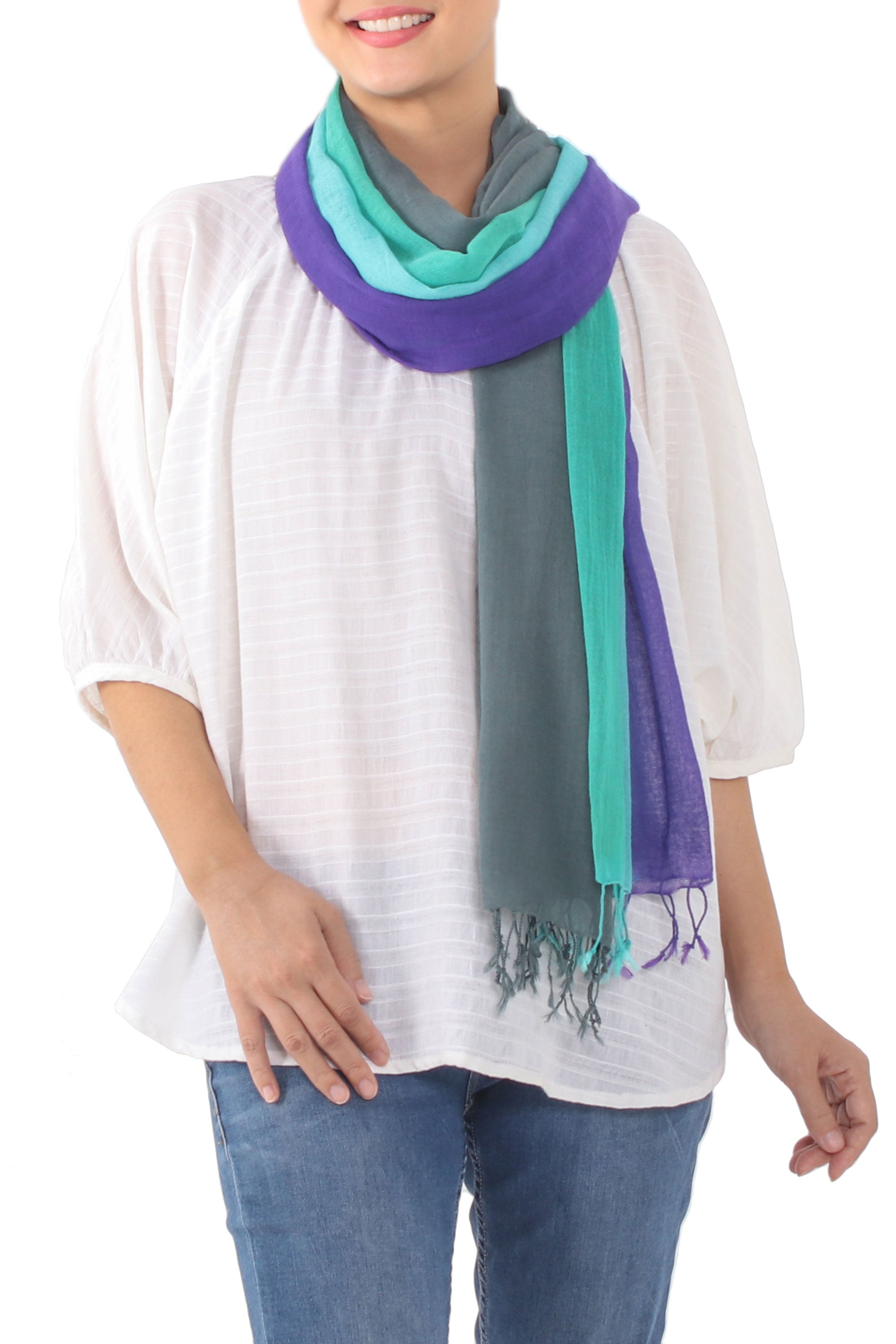 Premium Meadow Breeze Fringed Cotton Wrap Scarves - Handcrafted Pair from Thailand