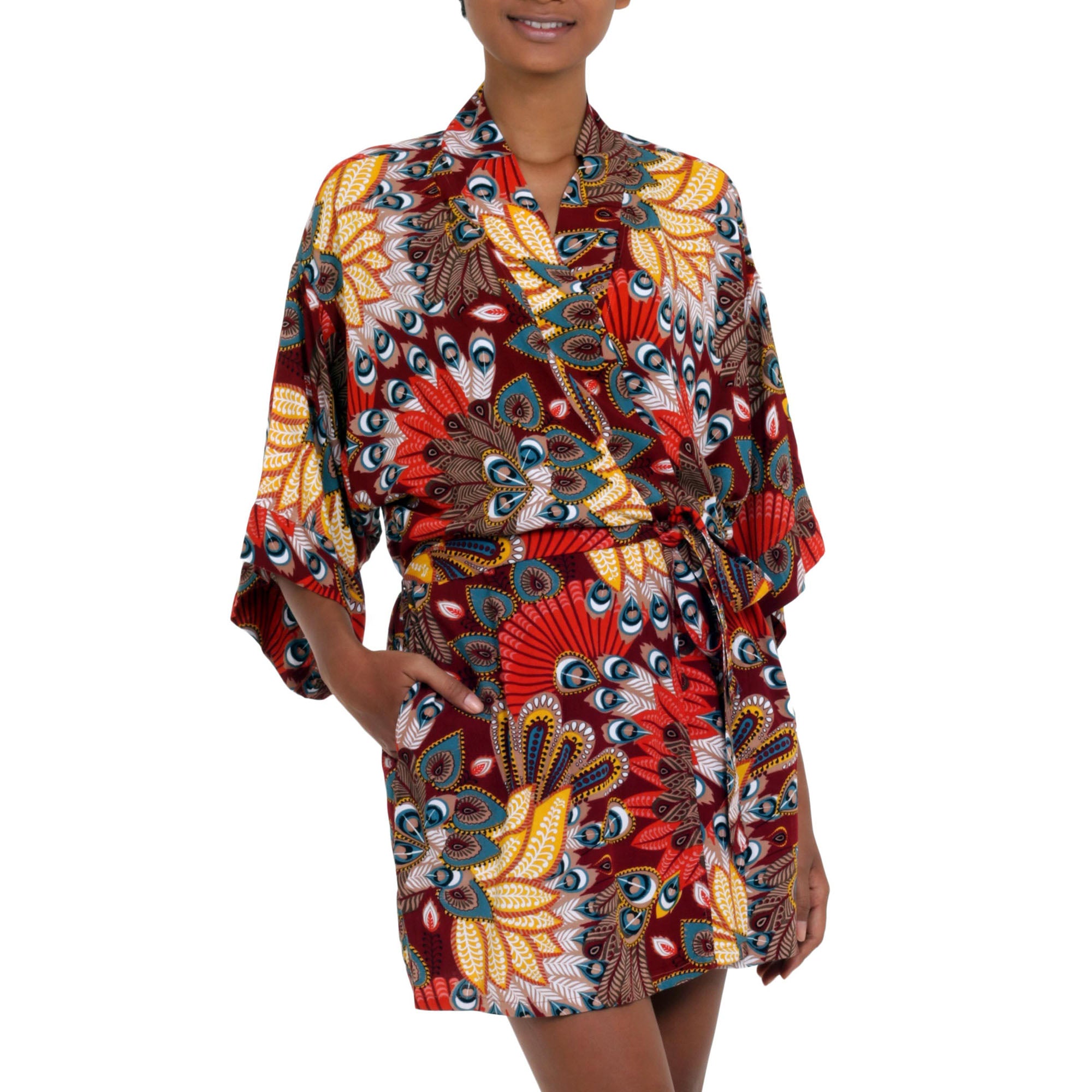 Premium Fire Red Peacock Rayon Lounge Robe