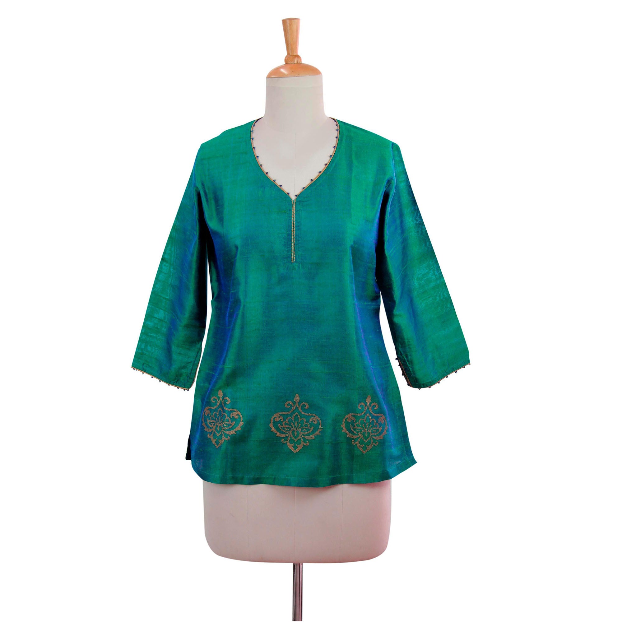 Premium Emerald Empress Silk Tunic - Handcrafted Luxury