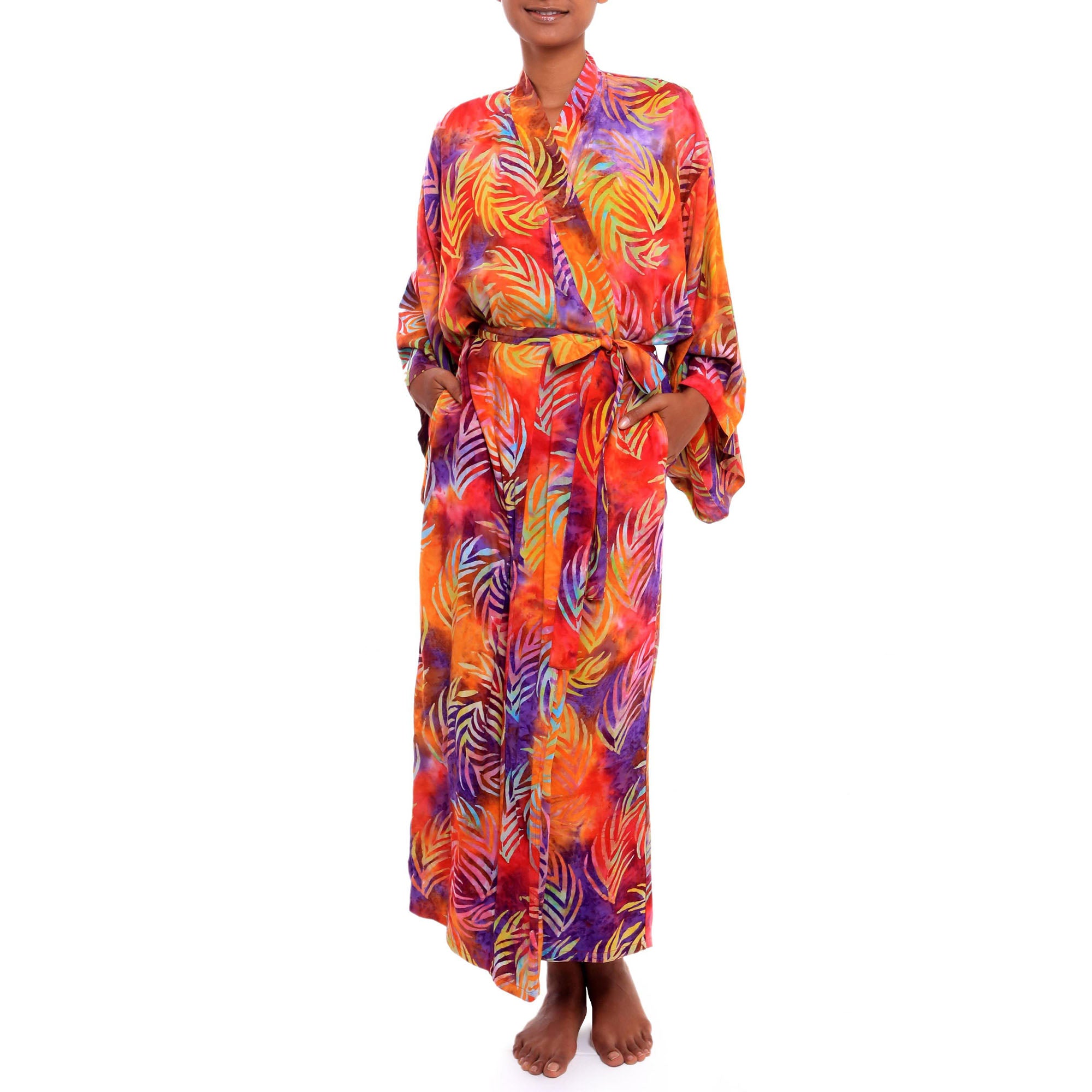 Premium Sunset Grove Batik Rayon Robe - Handmade Luxury