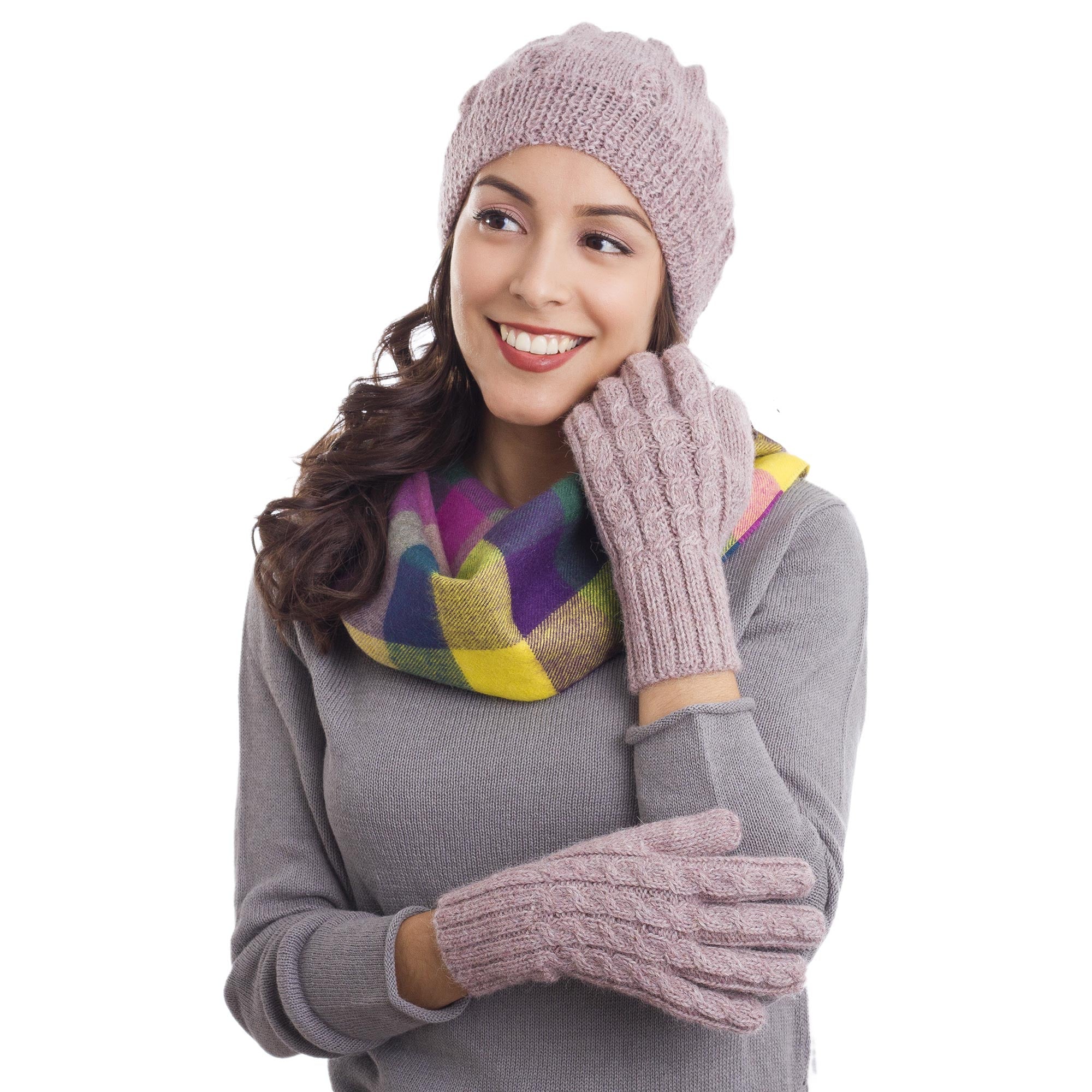 Premium 'Winter Bliss' Light Mauve Alpaca Gloves – Handcrafted in Peru