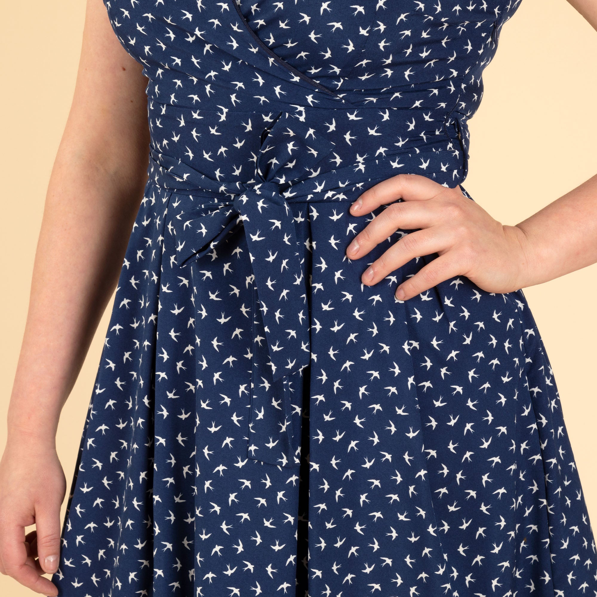 Premium Navy Blue Dove Sleeveless Wrap Dress