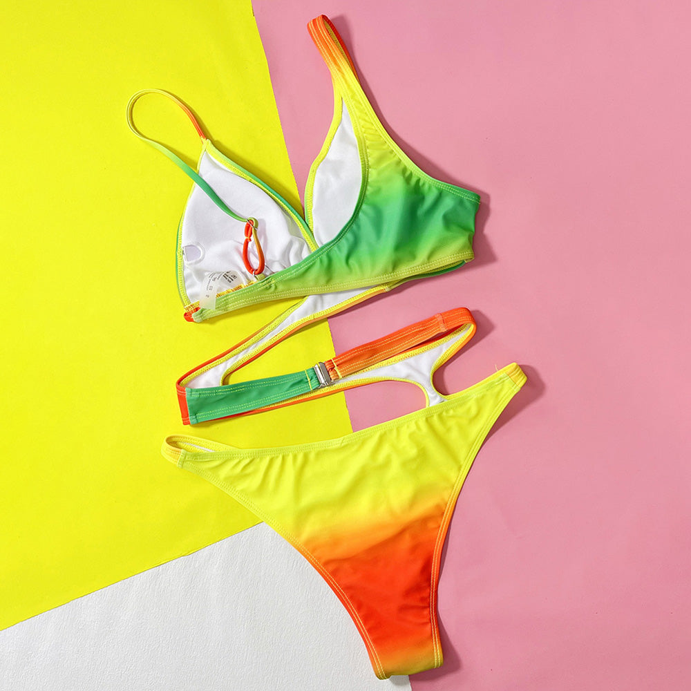 Premium Tropical Rainbow Ombre High-Cut One-Piece Swimsuit