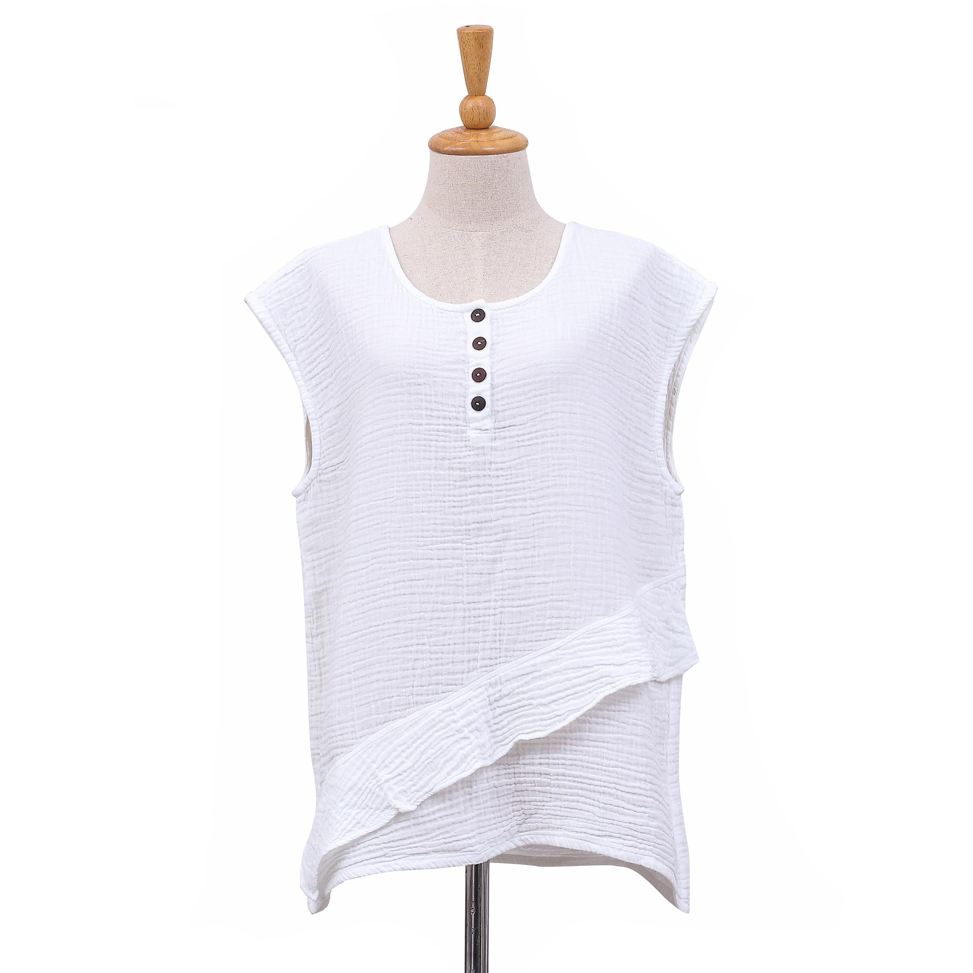 Premium White Double Cotton Gauze Sleeveless Blouse - Ultimate Summer Essential