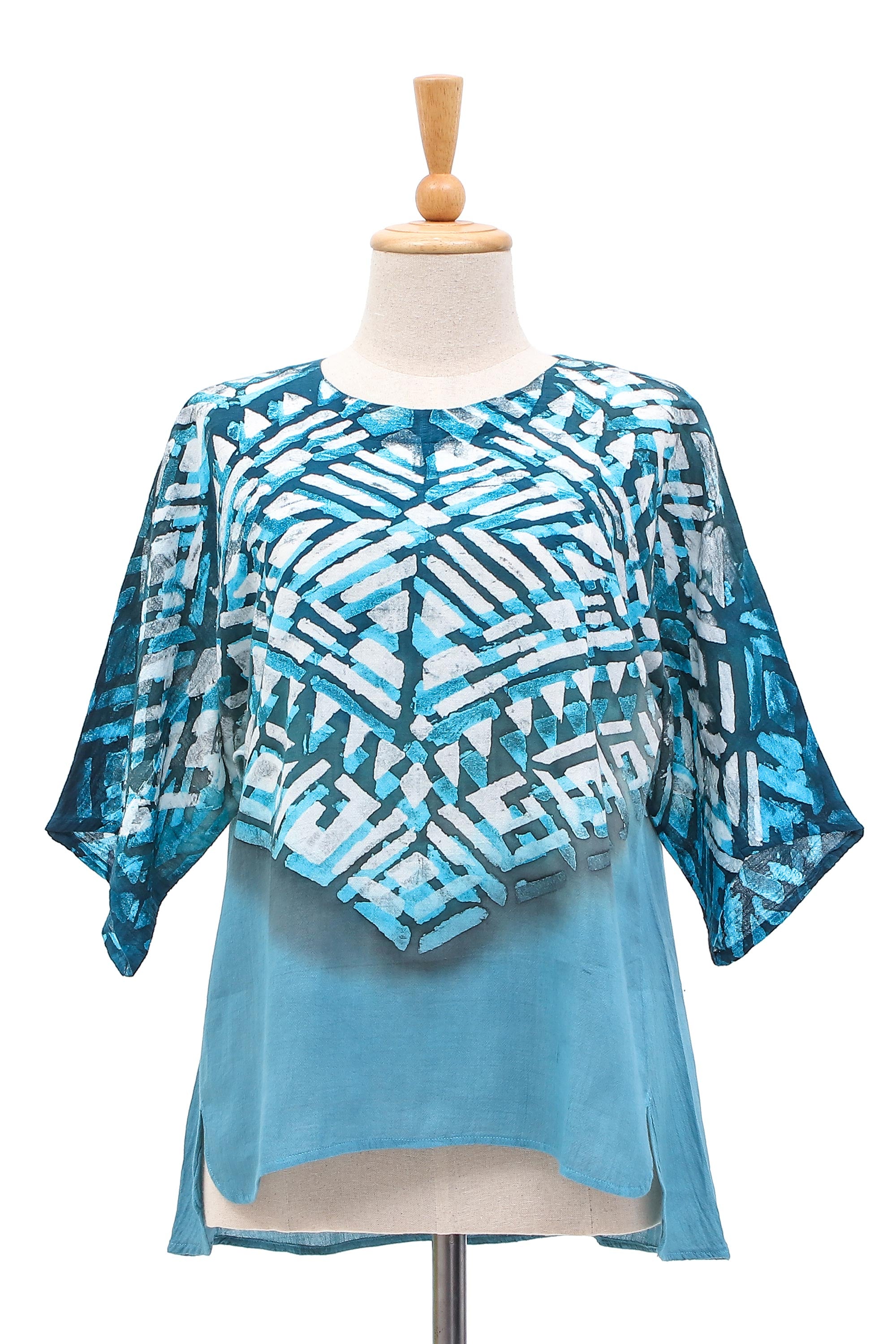 Premium Handcrafted Blue Cotton Batik Blouse - Artisan Made in Thailand