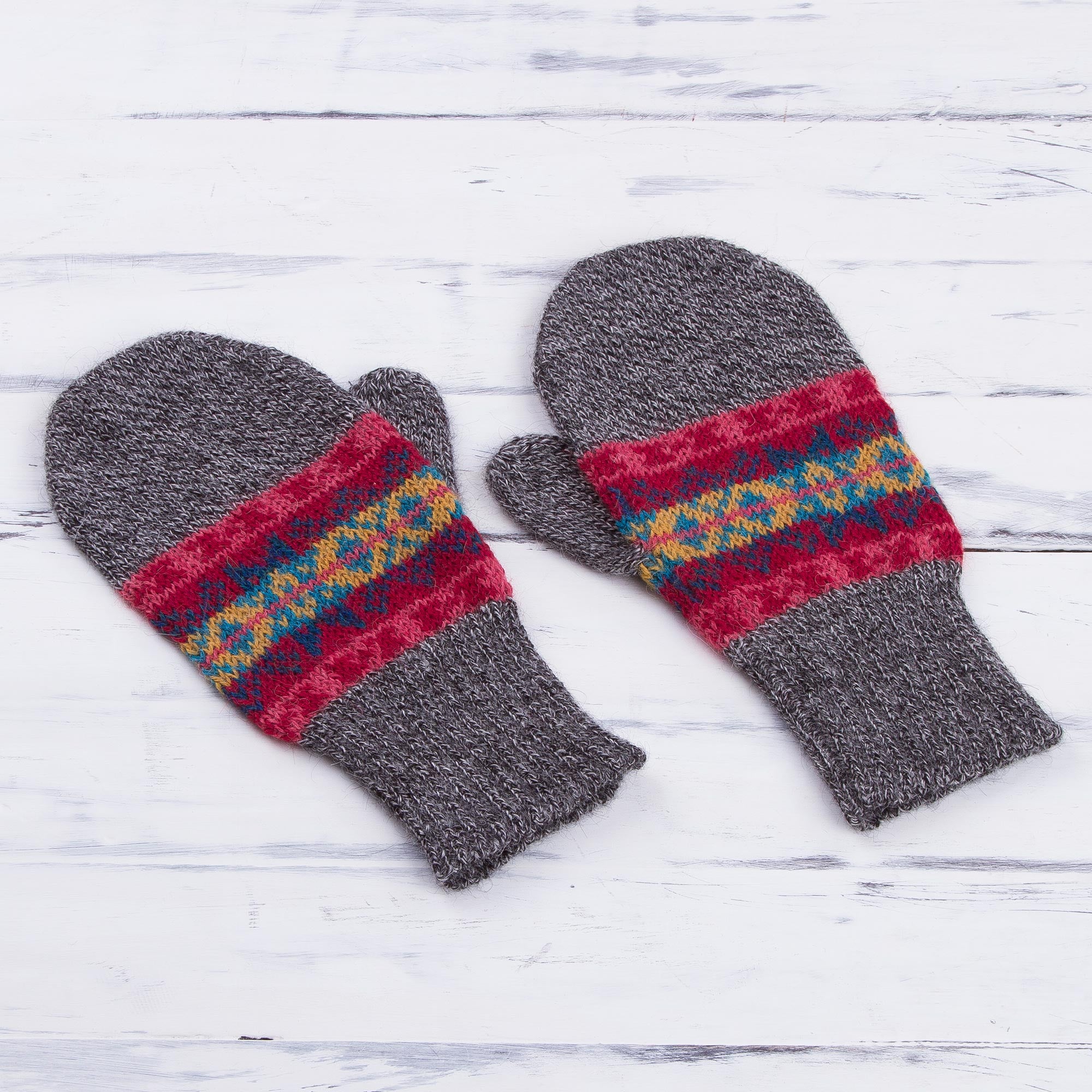 Premium Multicolored Inca Alpaca Mittens - Handcrafted in Peru