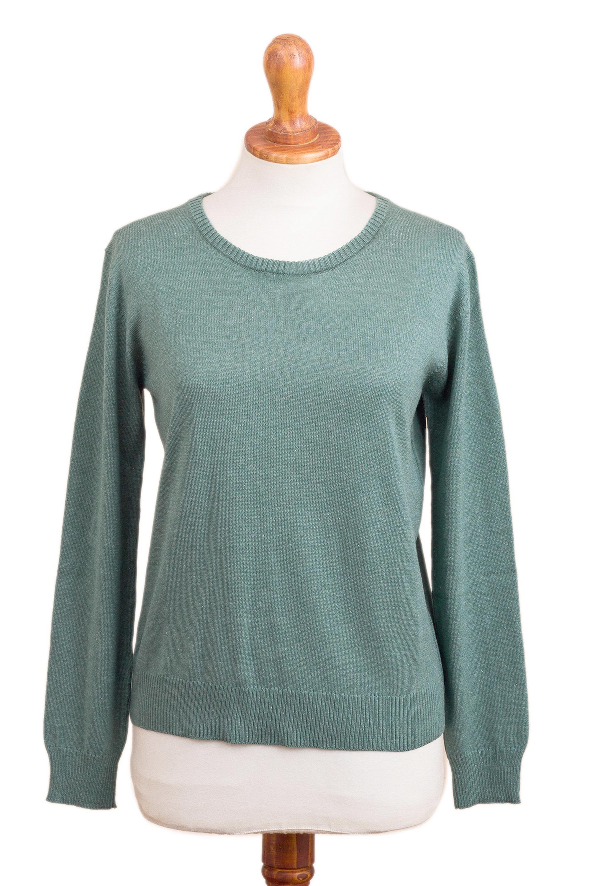 Premium Viridian Knit Cotton Blend Pullover – Handcrafted in Peru